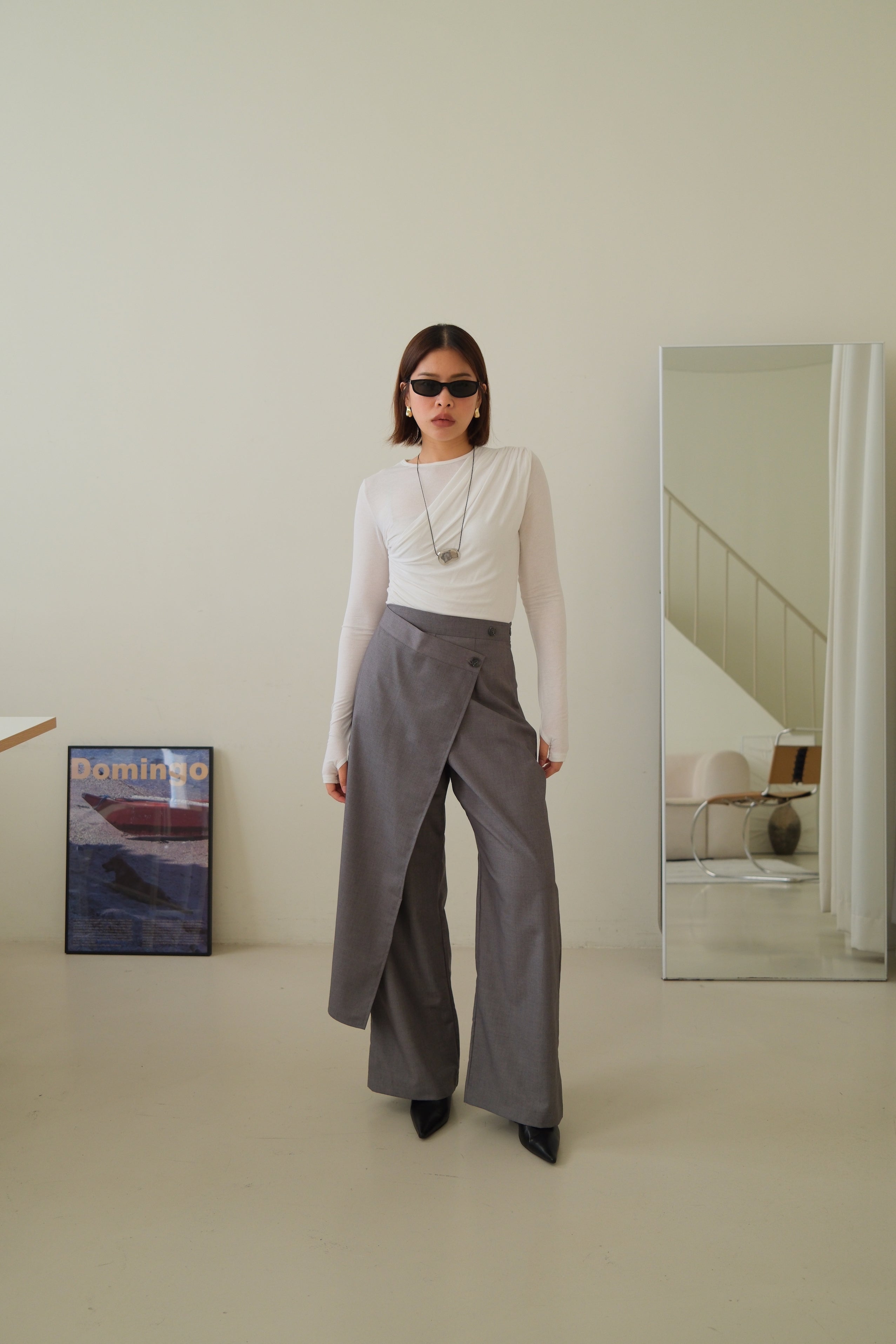 high waist wrap trousers