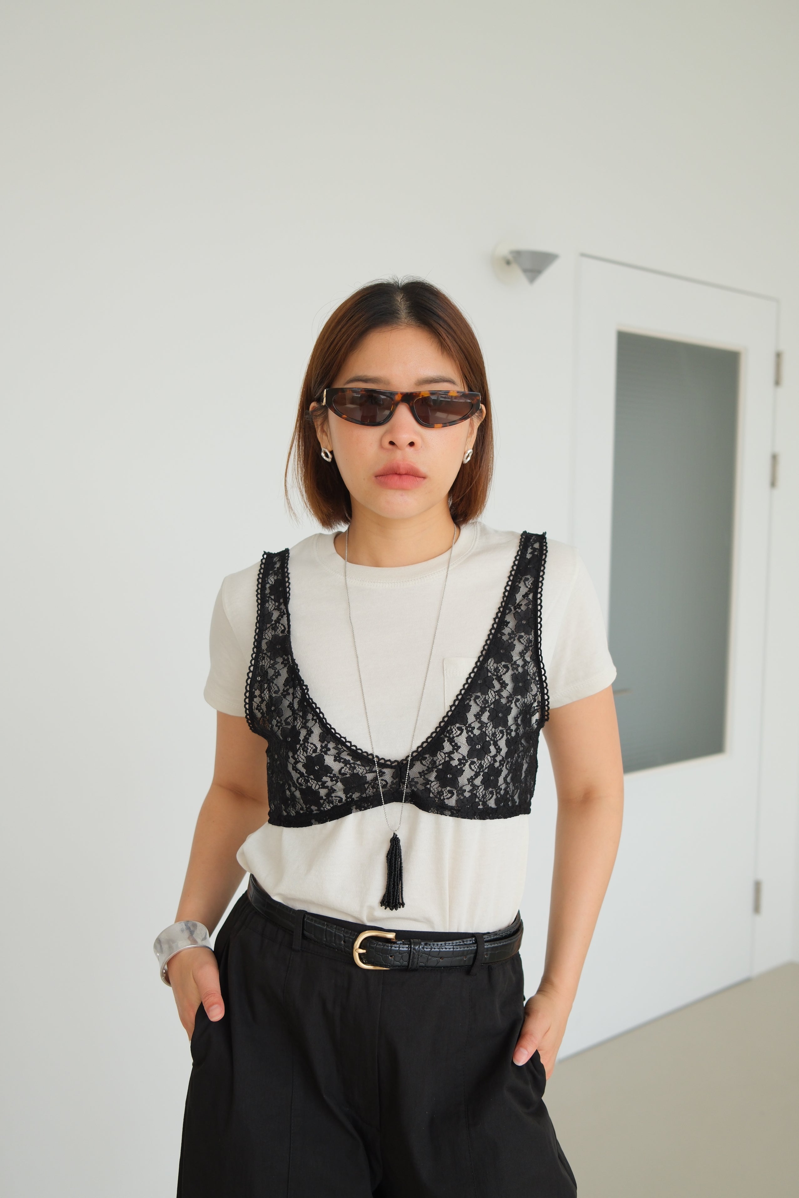Lace bra crop top