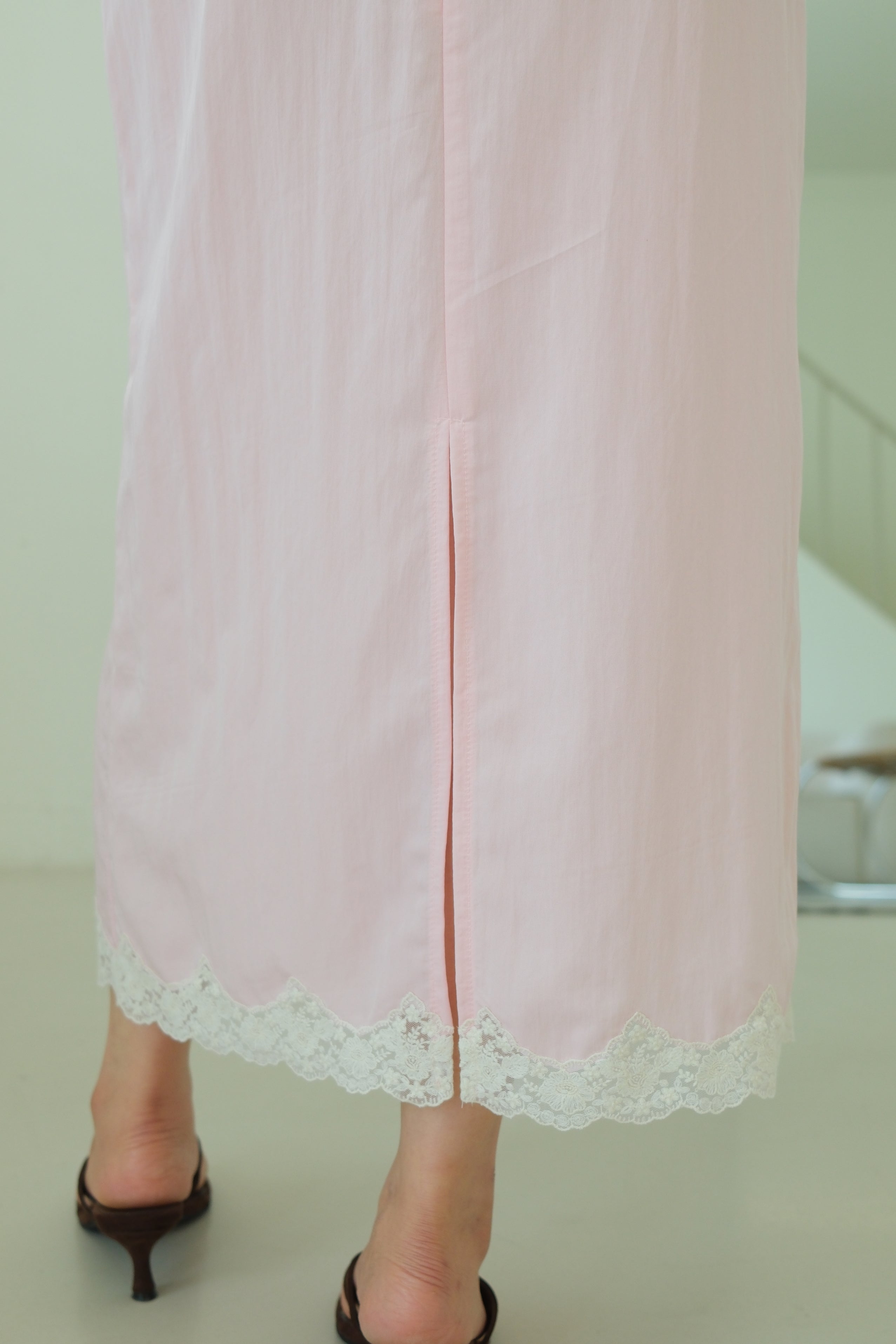 Macaron Lace-trim Maxi Skirt
