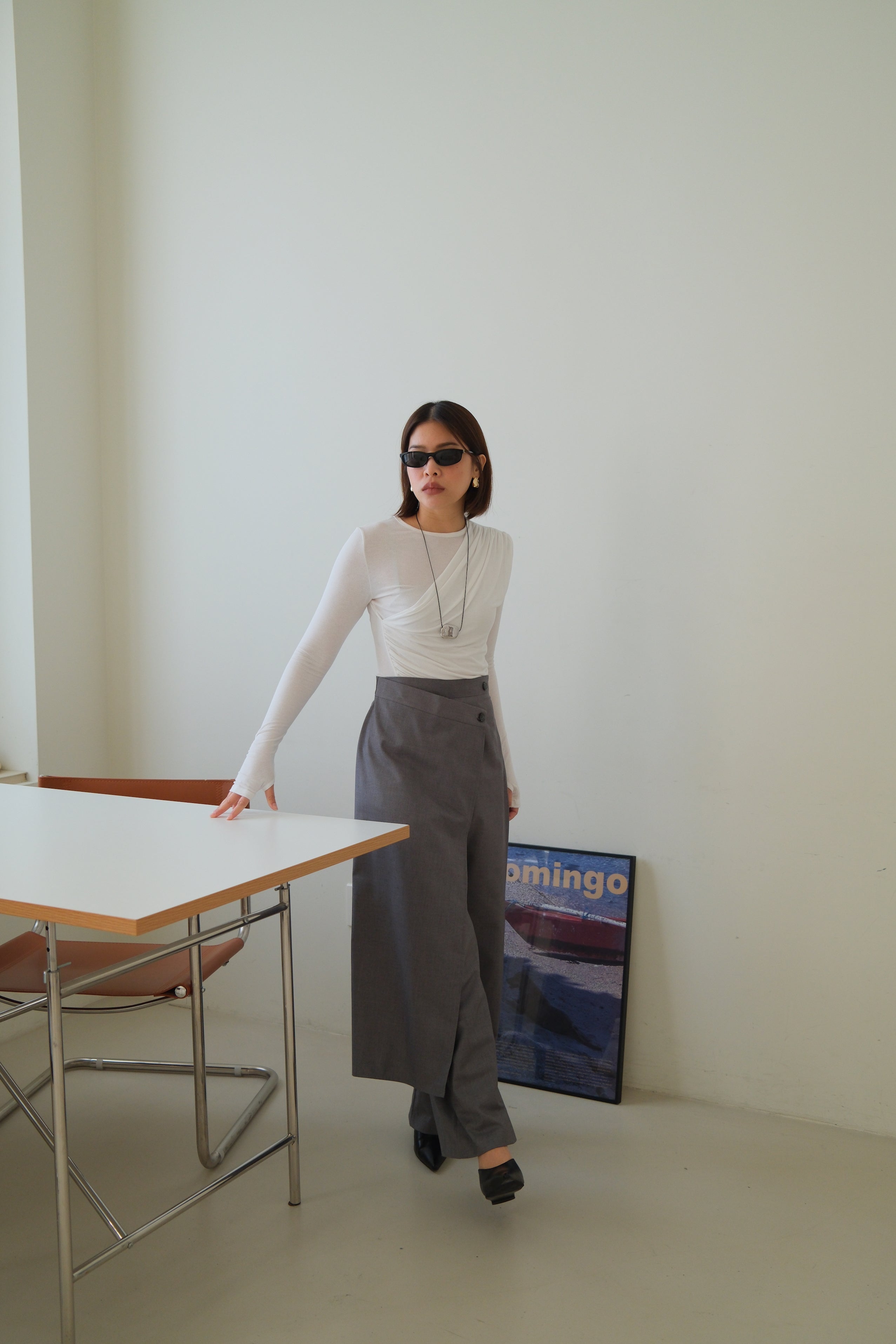 high waist wrap trousers