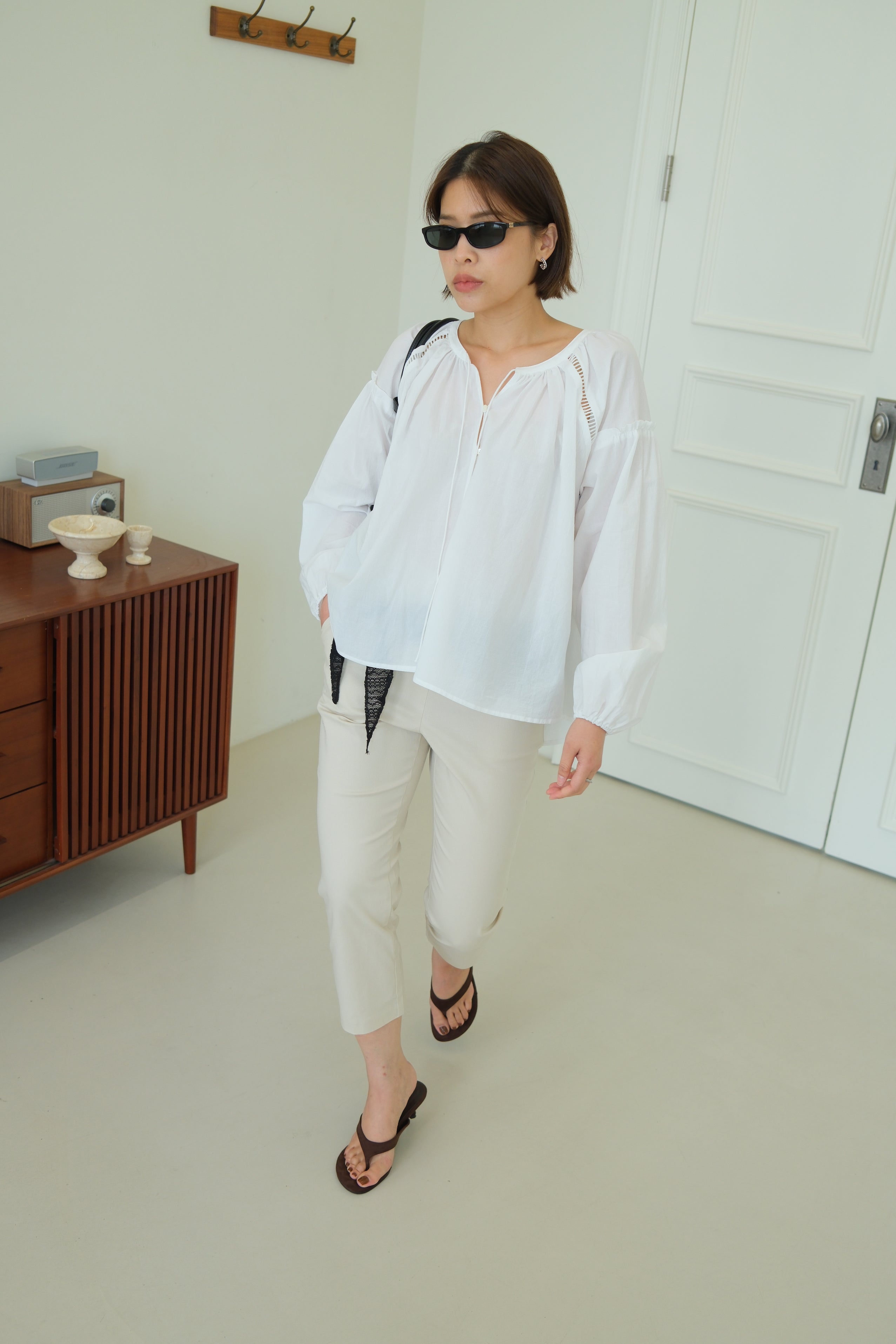 Aura Eyelet-Puff Button Blouse