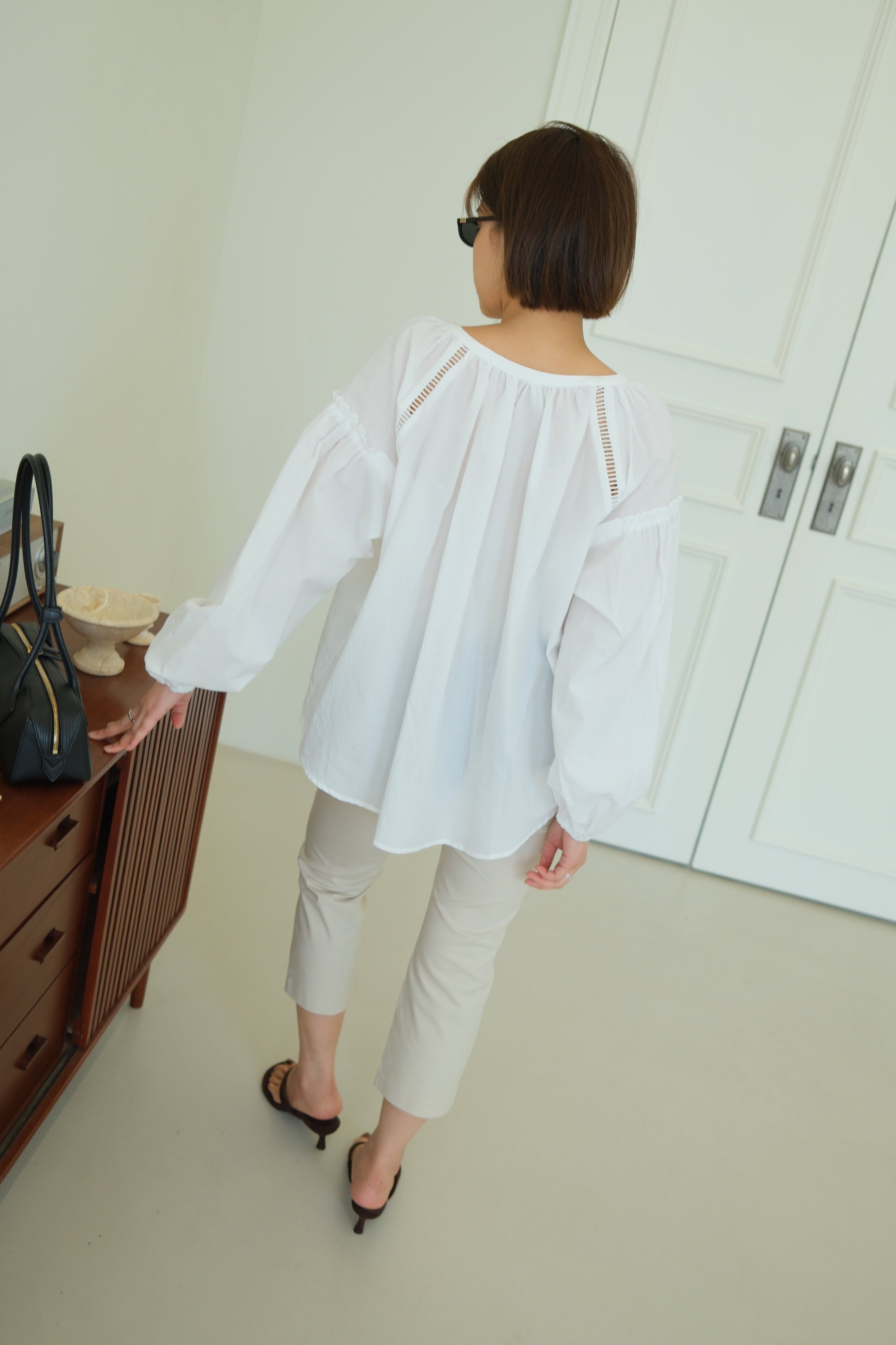 Aura Eyelet-Puff Button Blouse