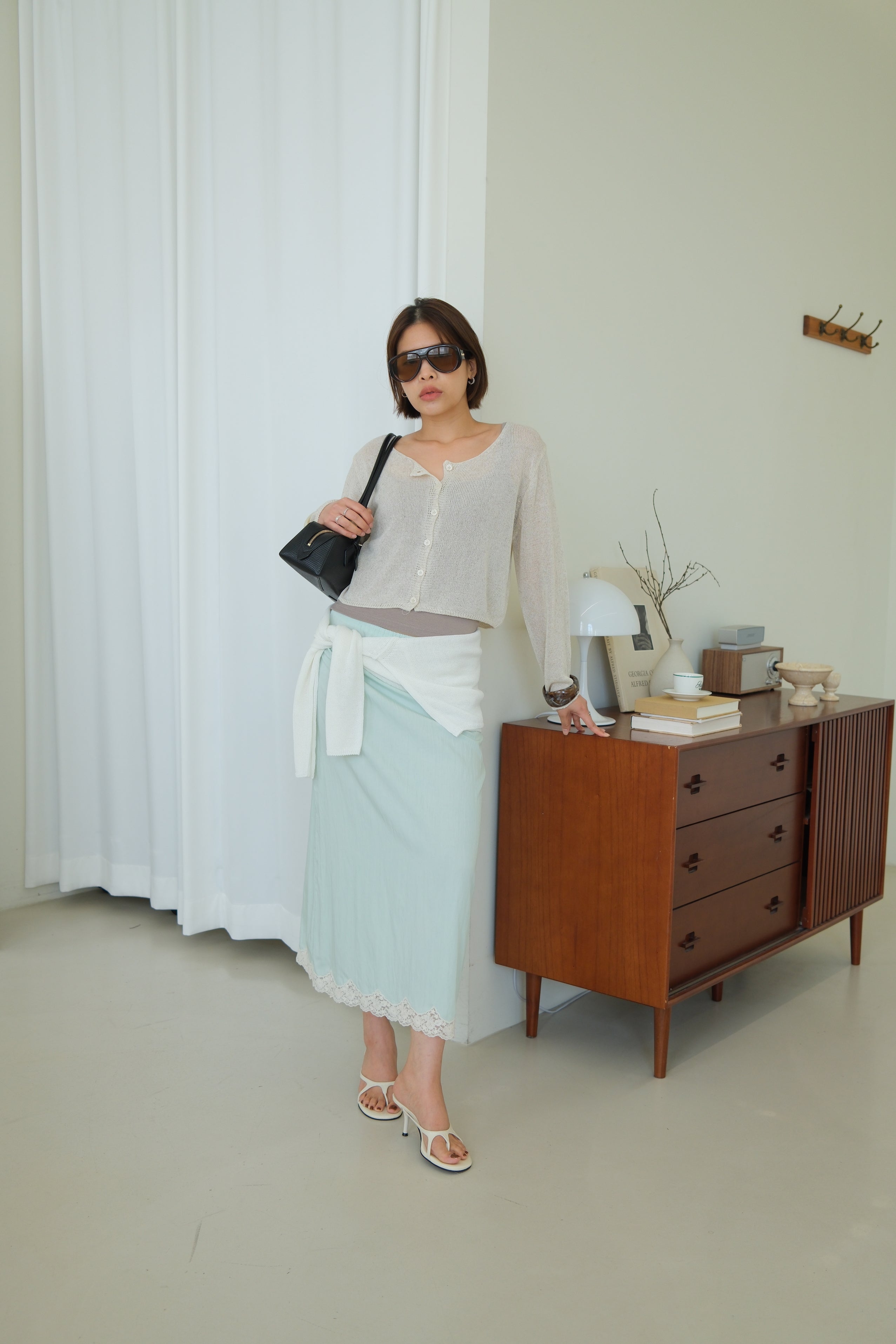 Macaron Lace-trim Maxi Skirt