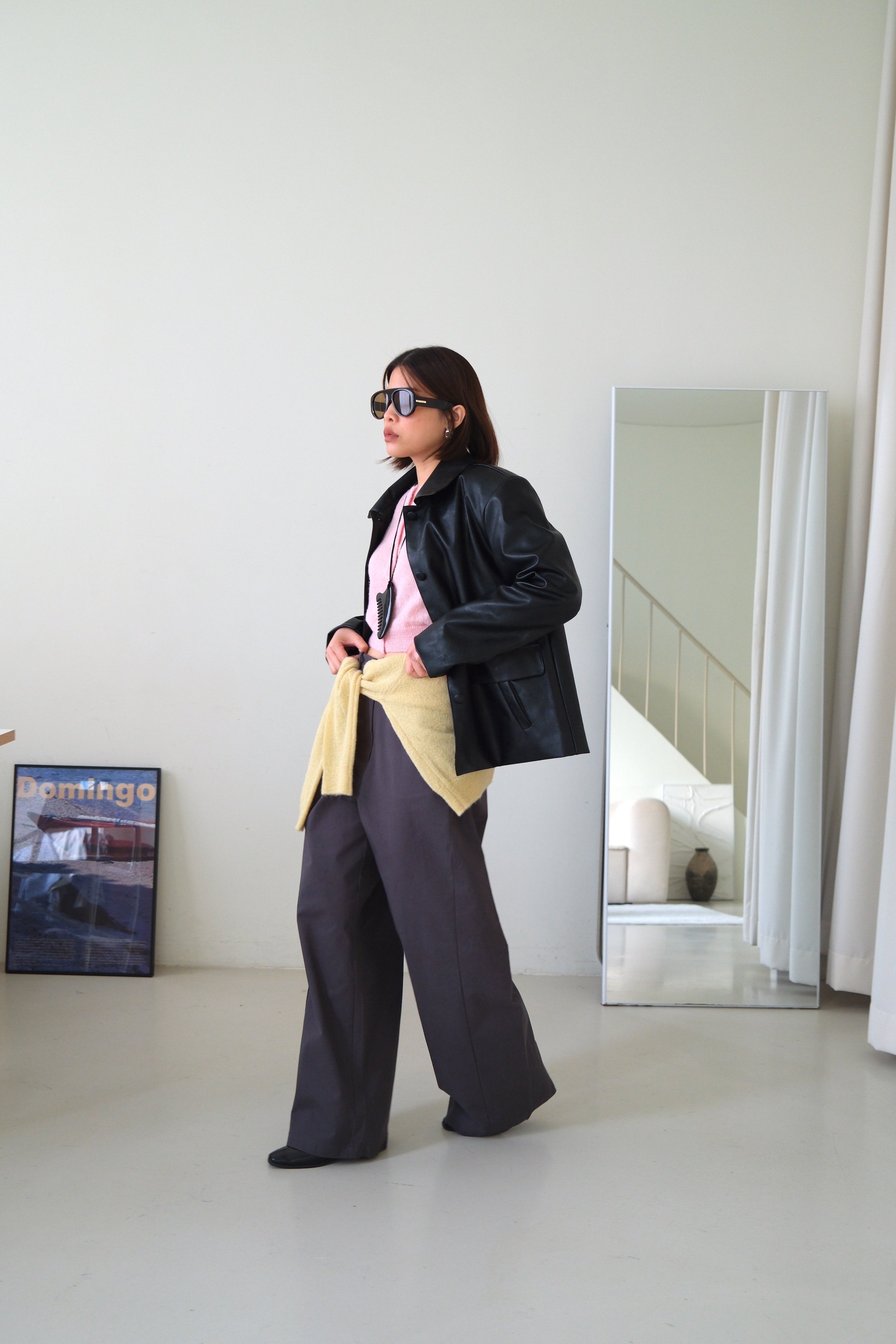 Unun collar faux leather jacket