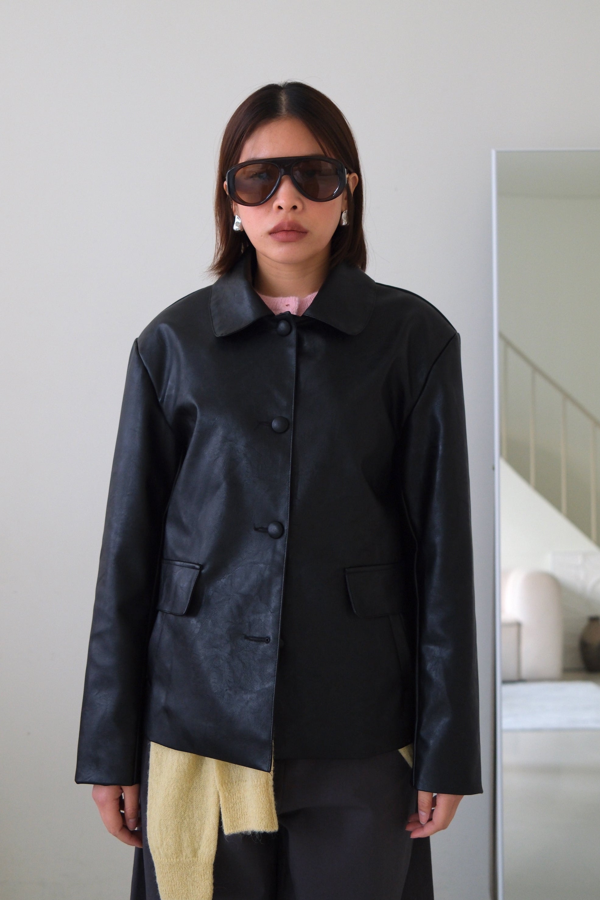 Unun collar faux leather jacket