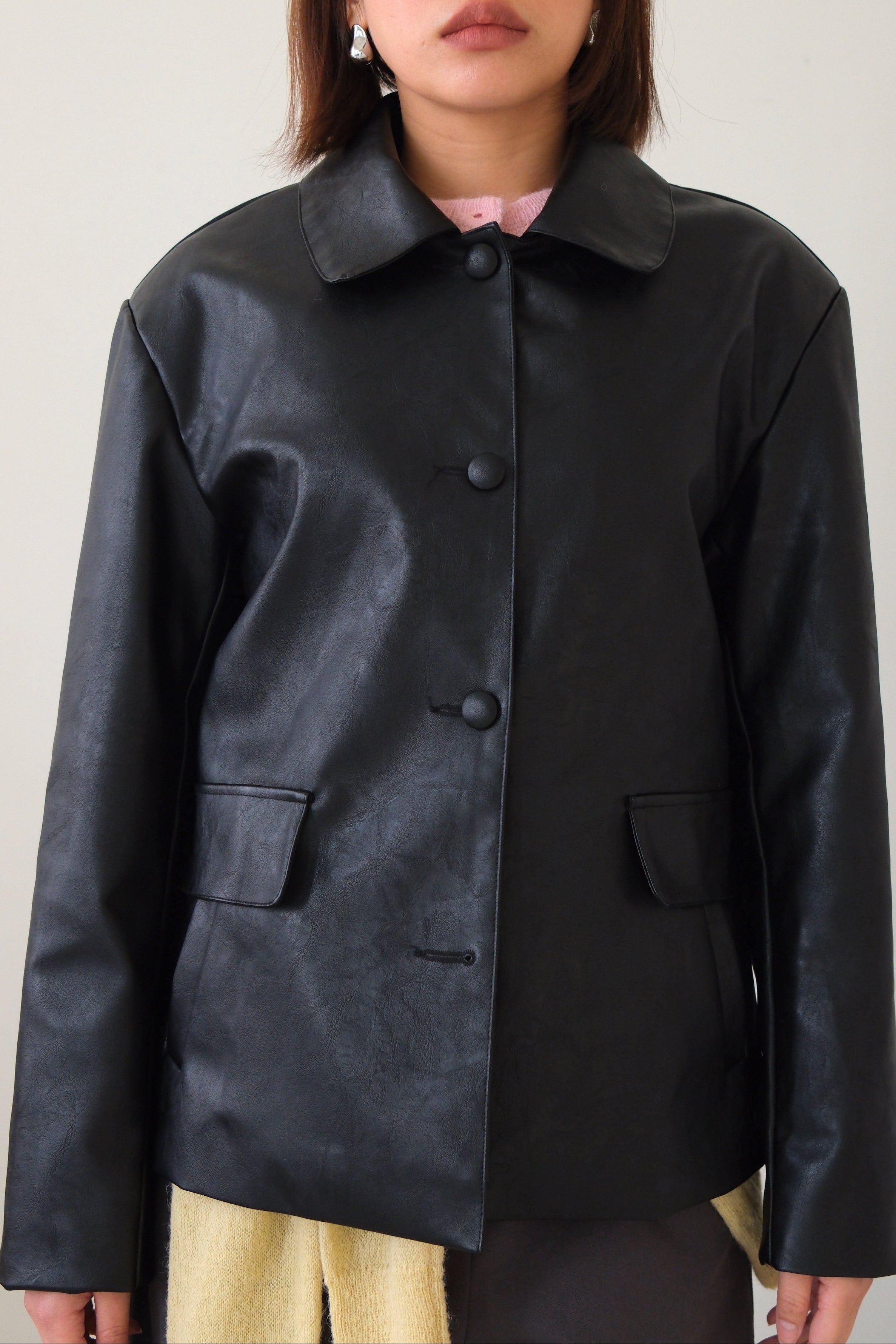 Unun collar faux leather jacket