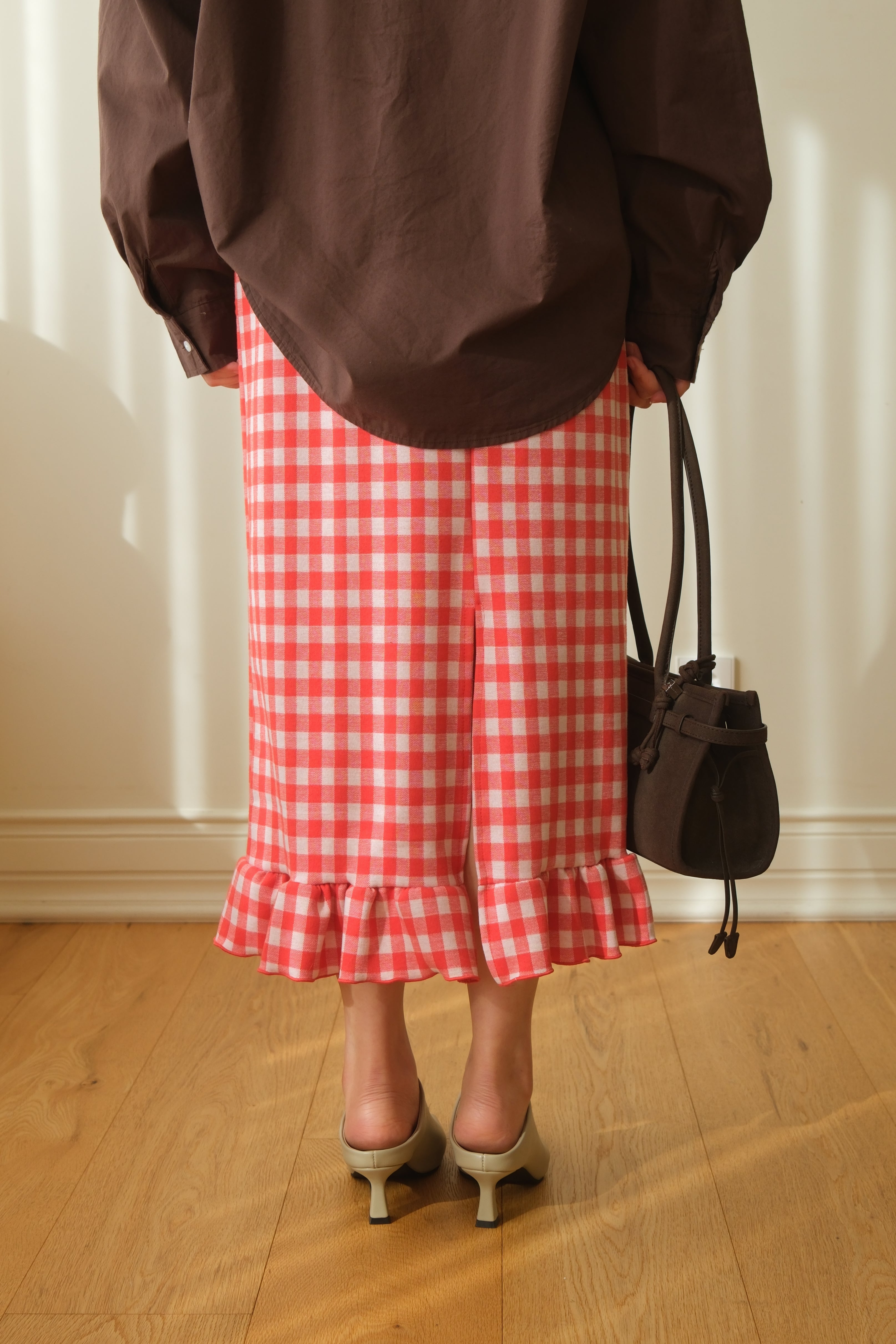 Bcn frill hem plaid knit skirt