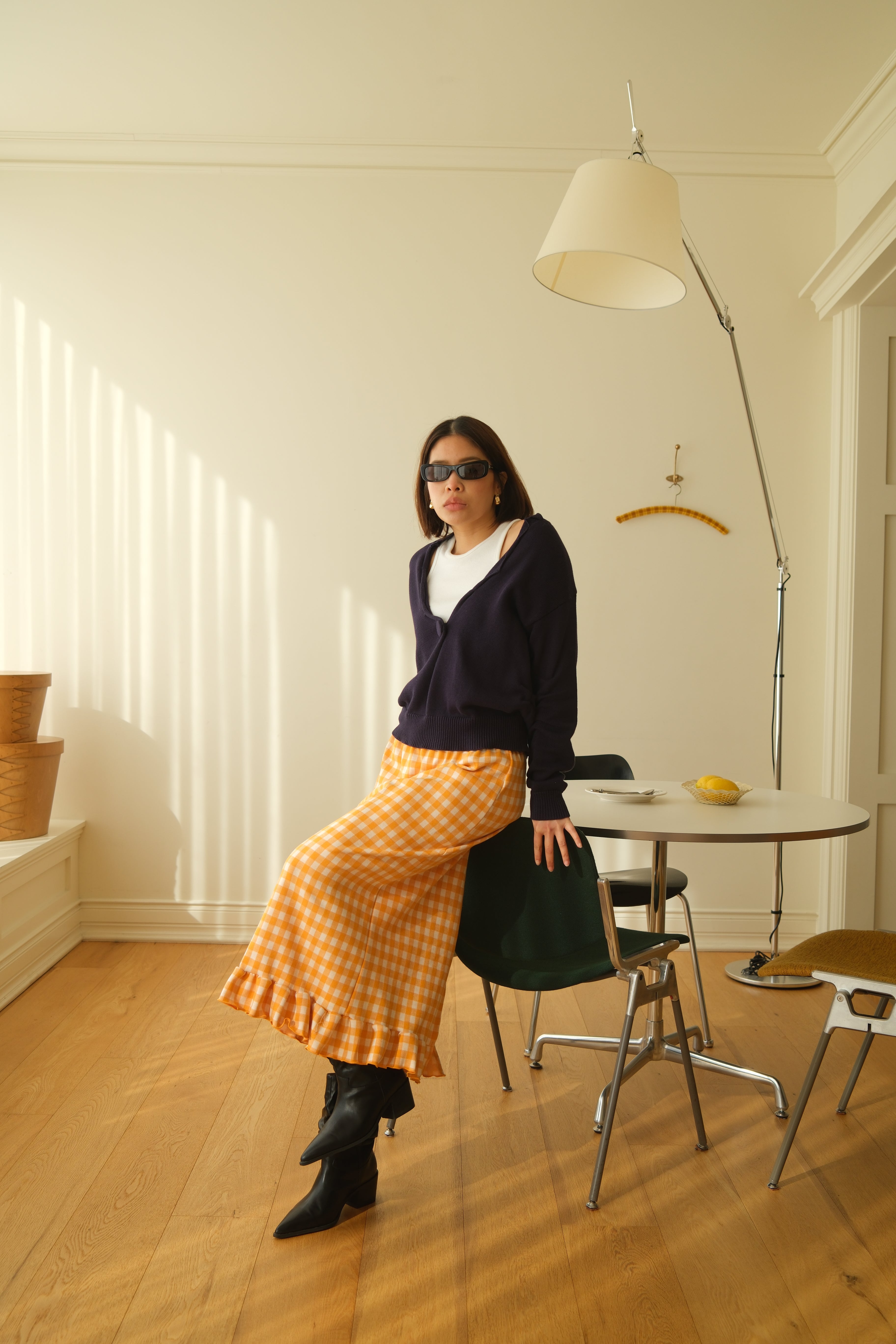 Bcn frill hem plaid knit skirt