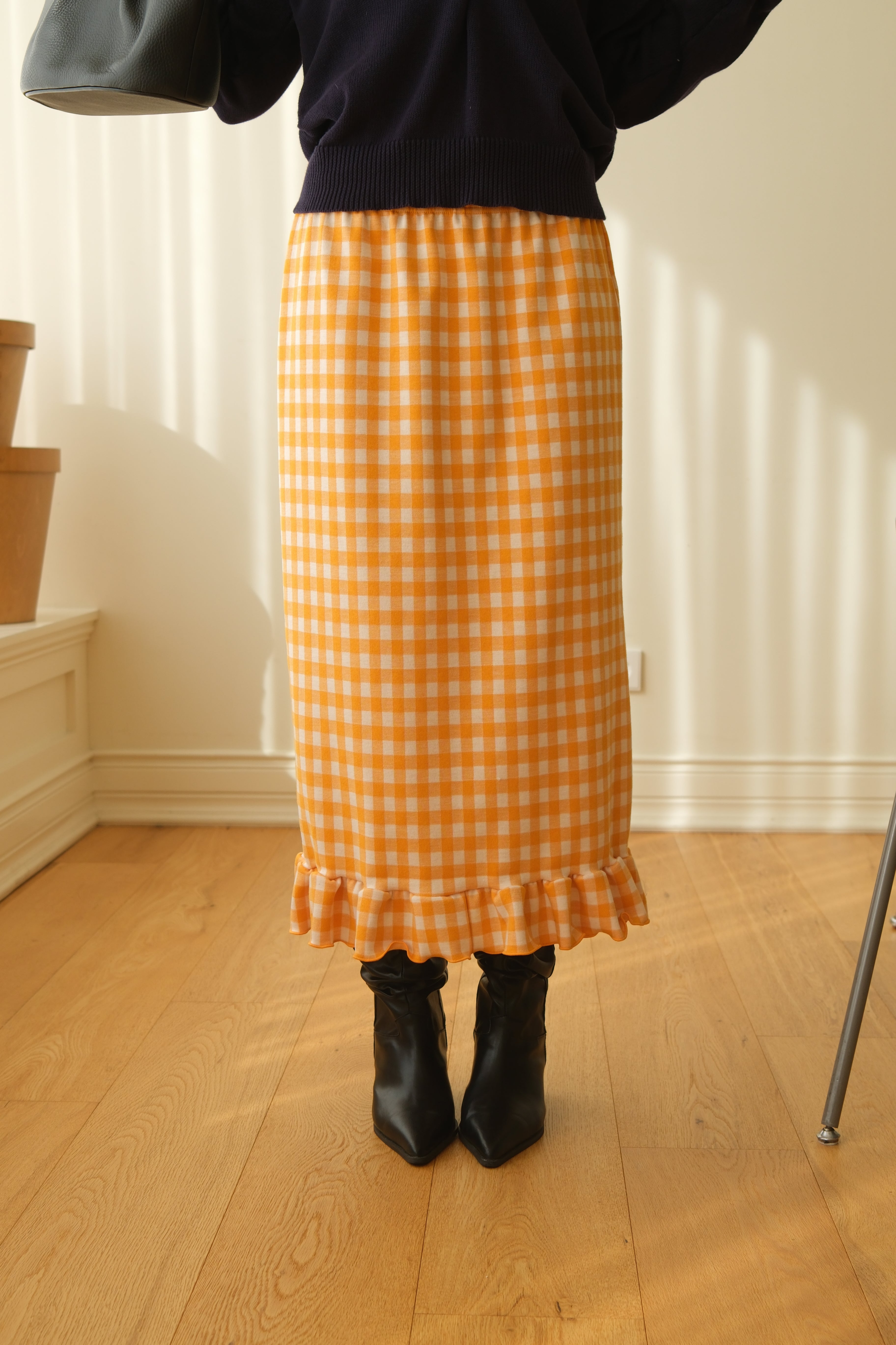 Bcn frill hem plaid knit skirt