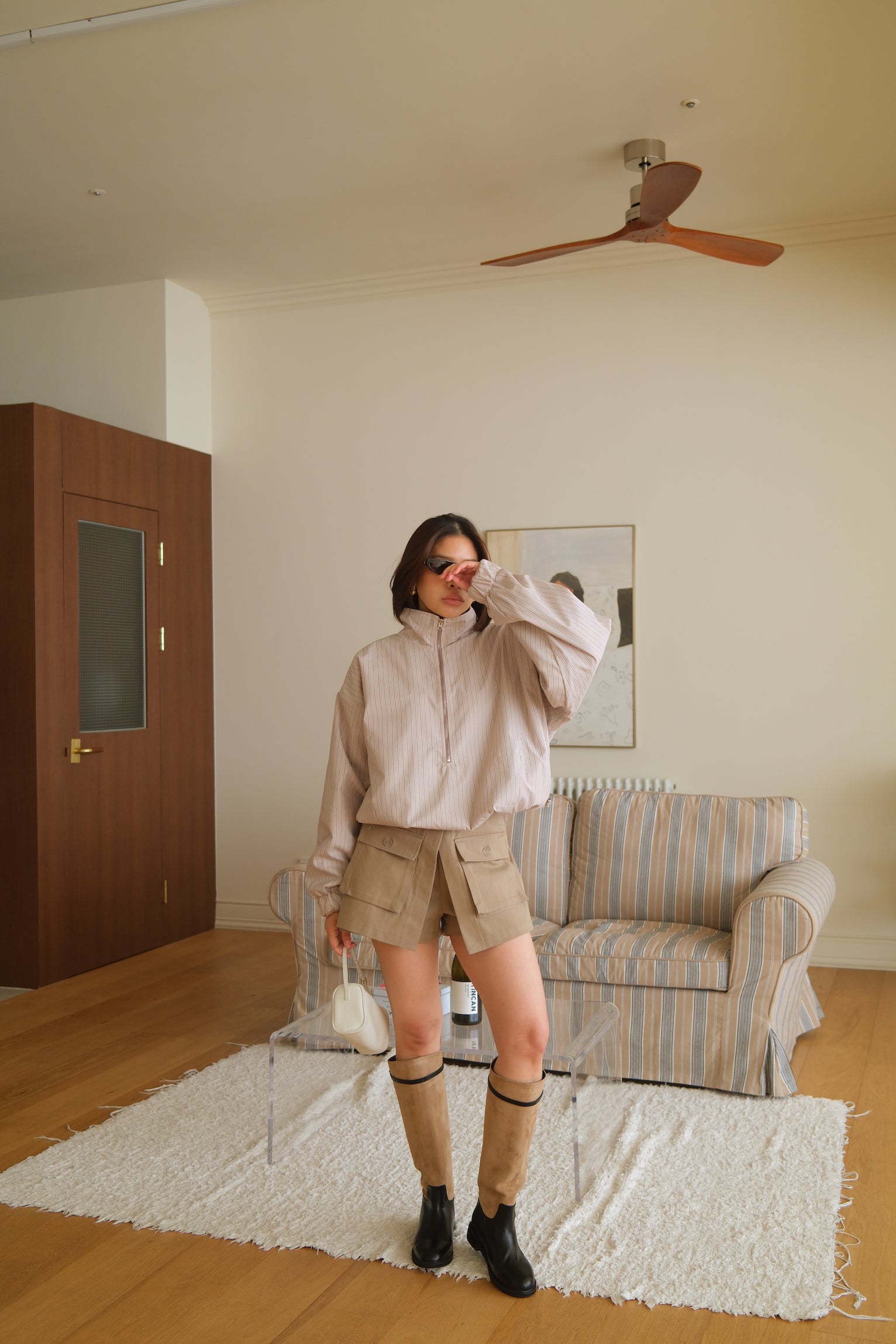 Bome stripe reversible zip-up jumper