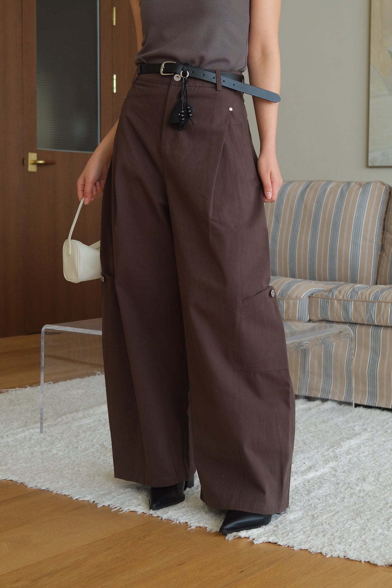 Linda high-rise side pocket curved pants (belt set)