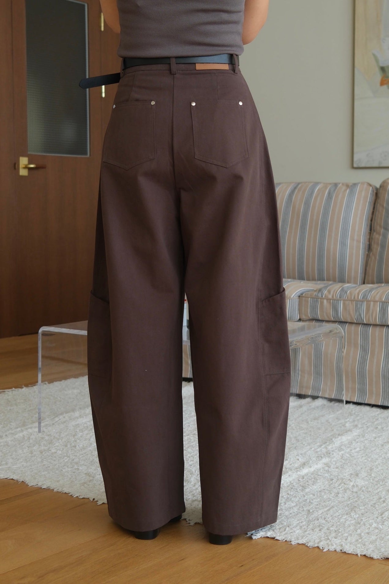 Linda high-rise side pocket curved pants (belt set)