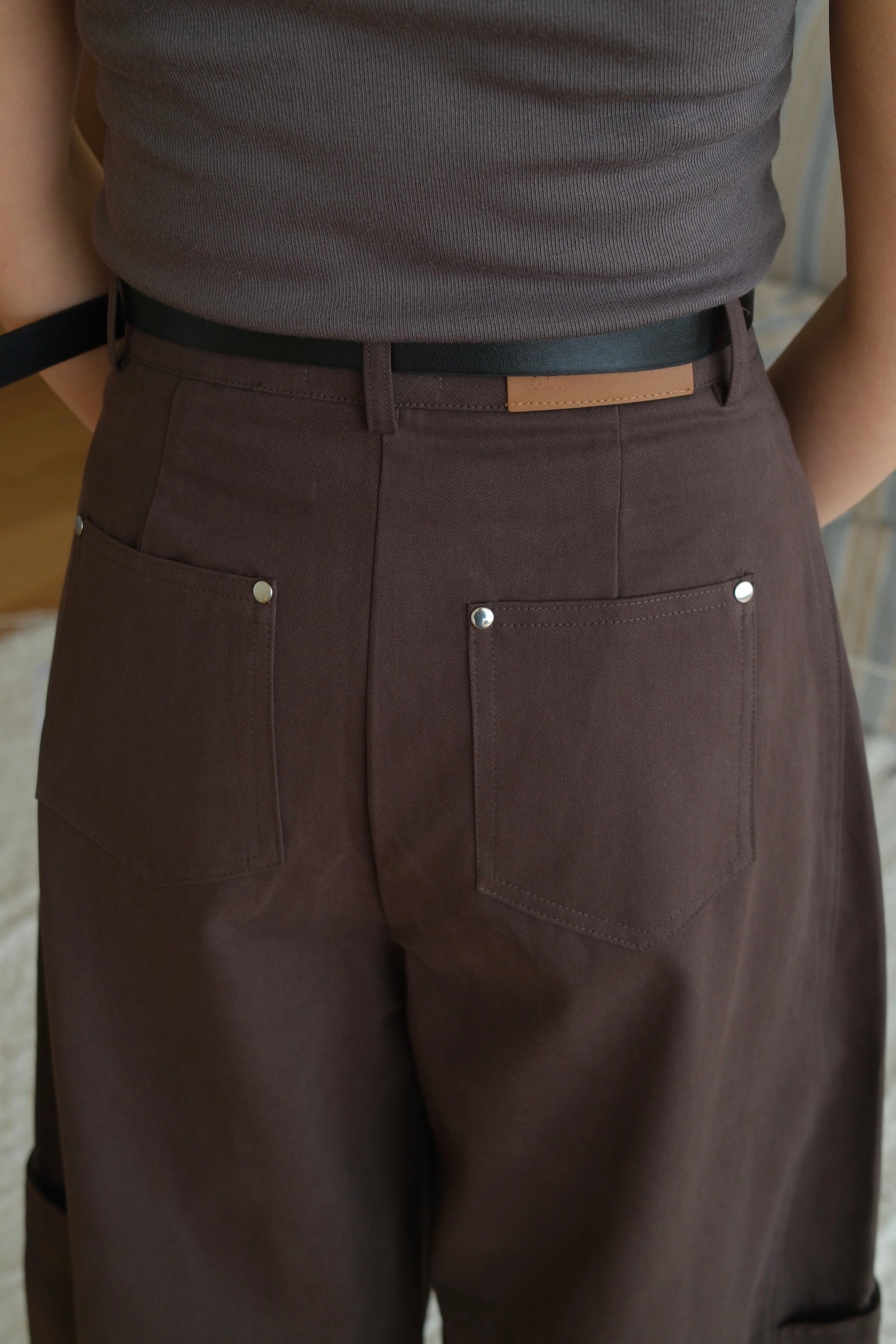 Linda high-rise side pocket curved pants (belt set)