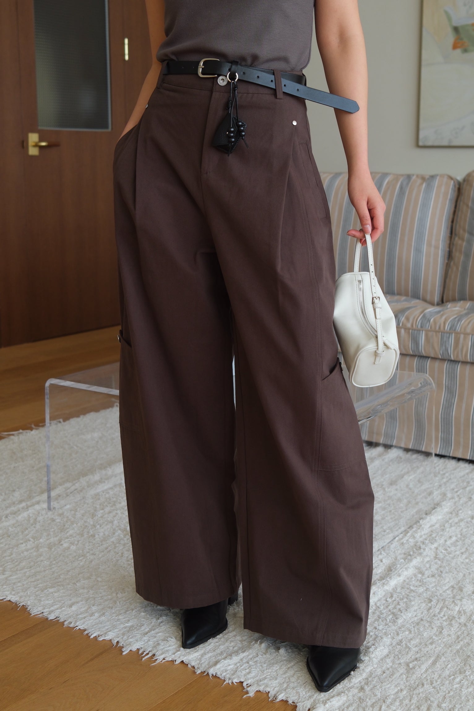 Linda high-rise side pocket curved pants (belt set)