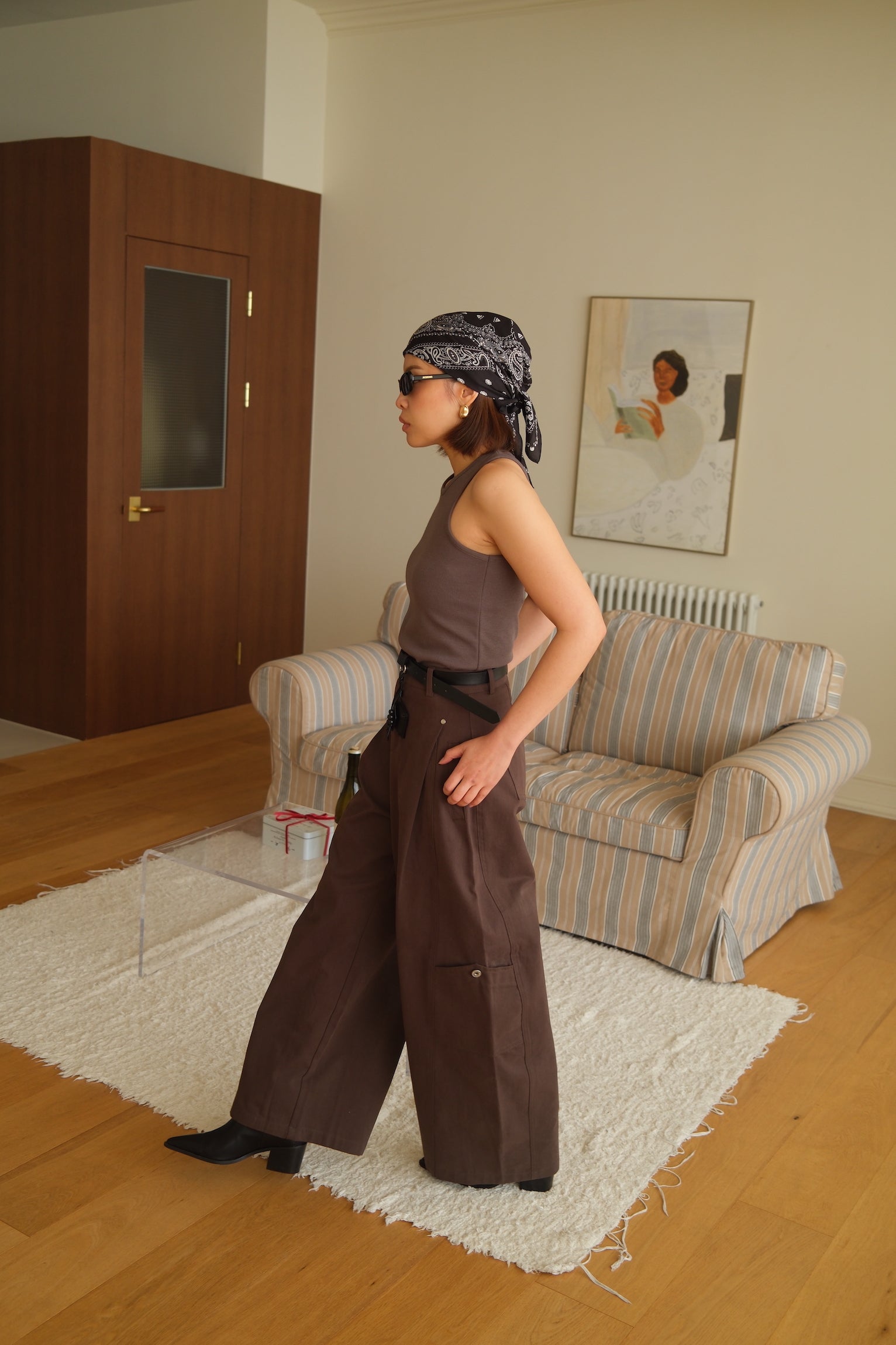 Linda high-rise side pocket curved pants (belt set)