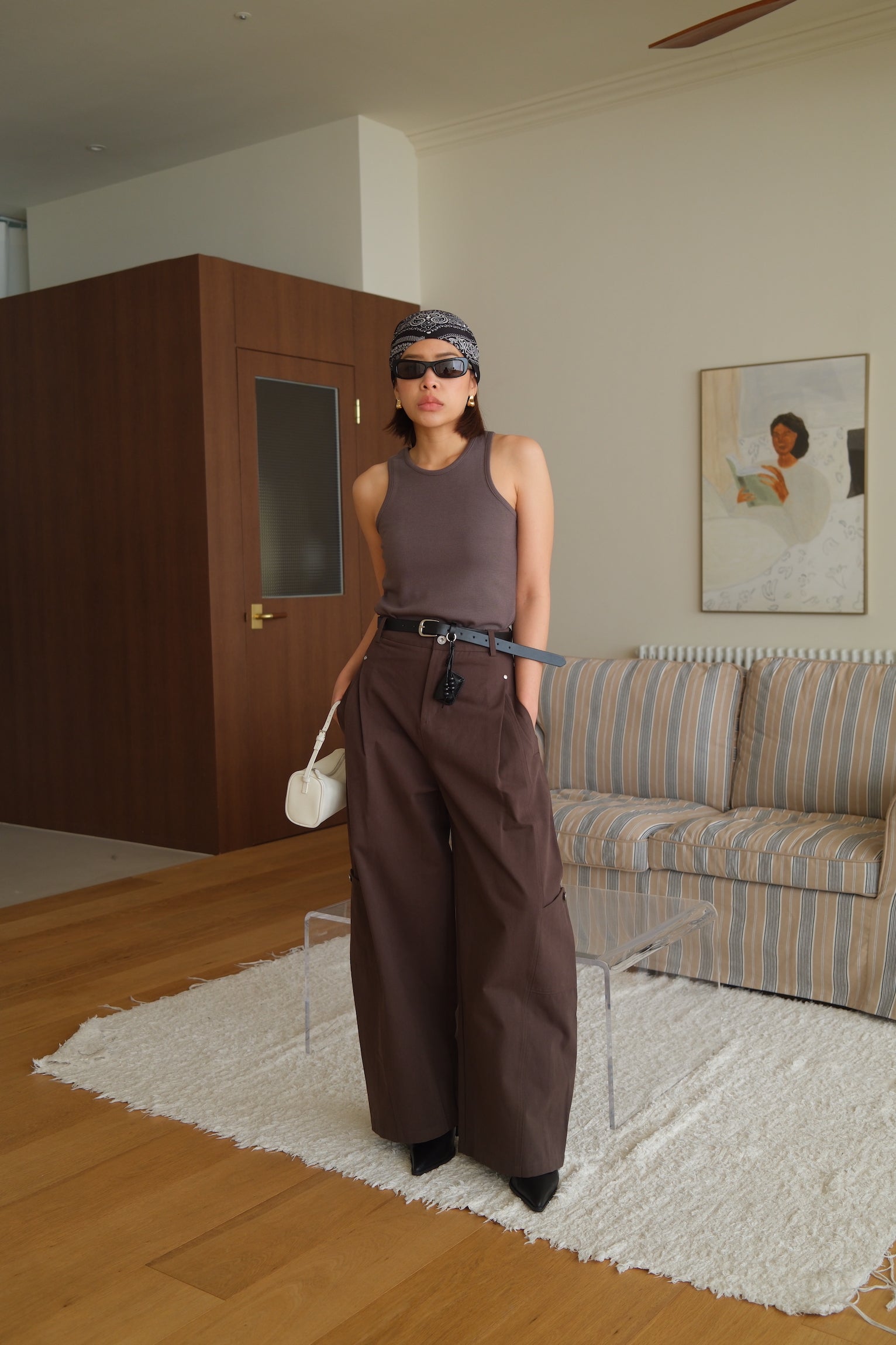 Linda high-rise side pocket curved pants (belt set)