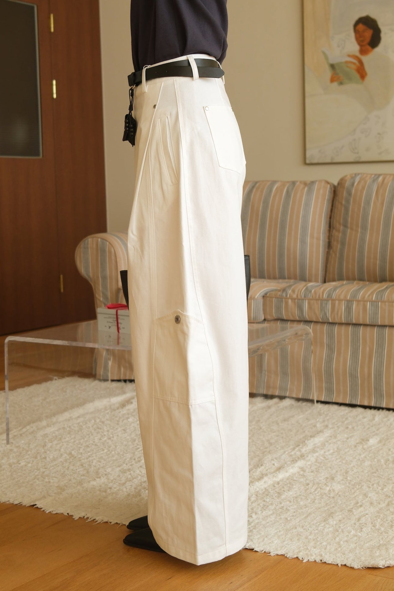 Linda high-rise side pocket curved pants (belt set)