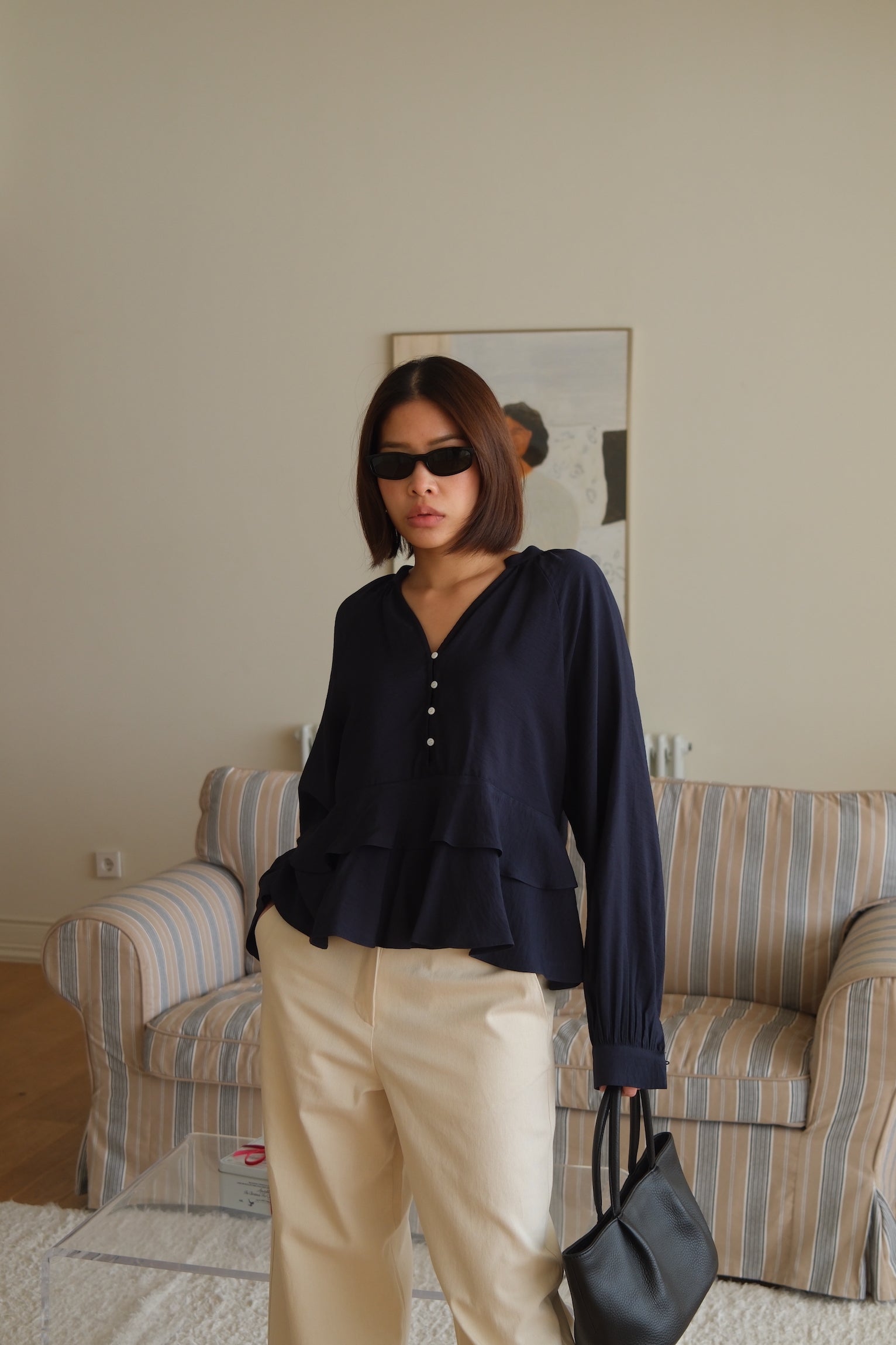 frill hem crop blouse