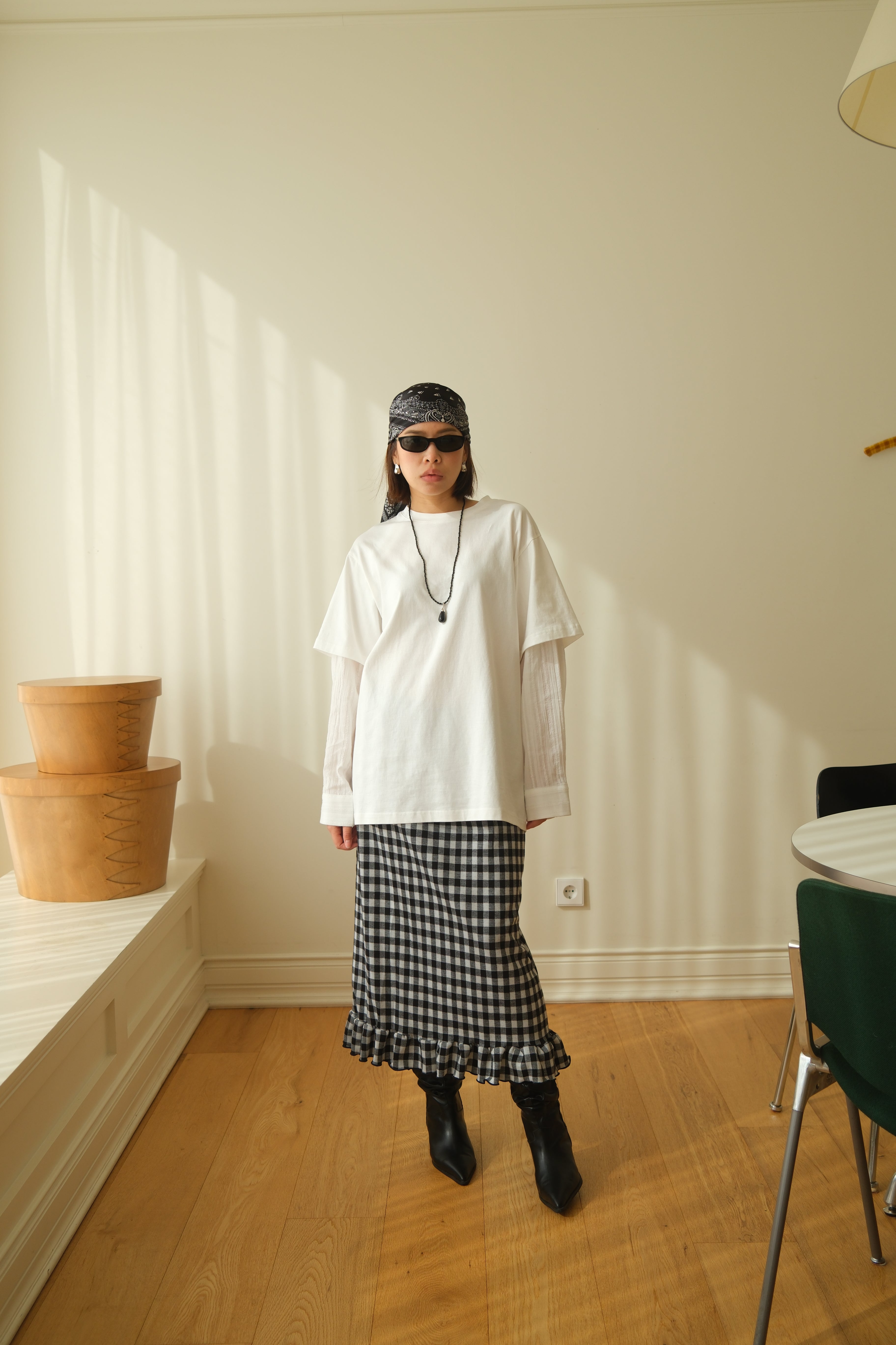 Bcn frill hem plaid knit skirt