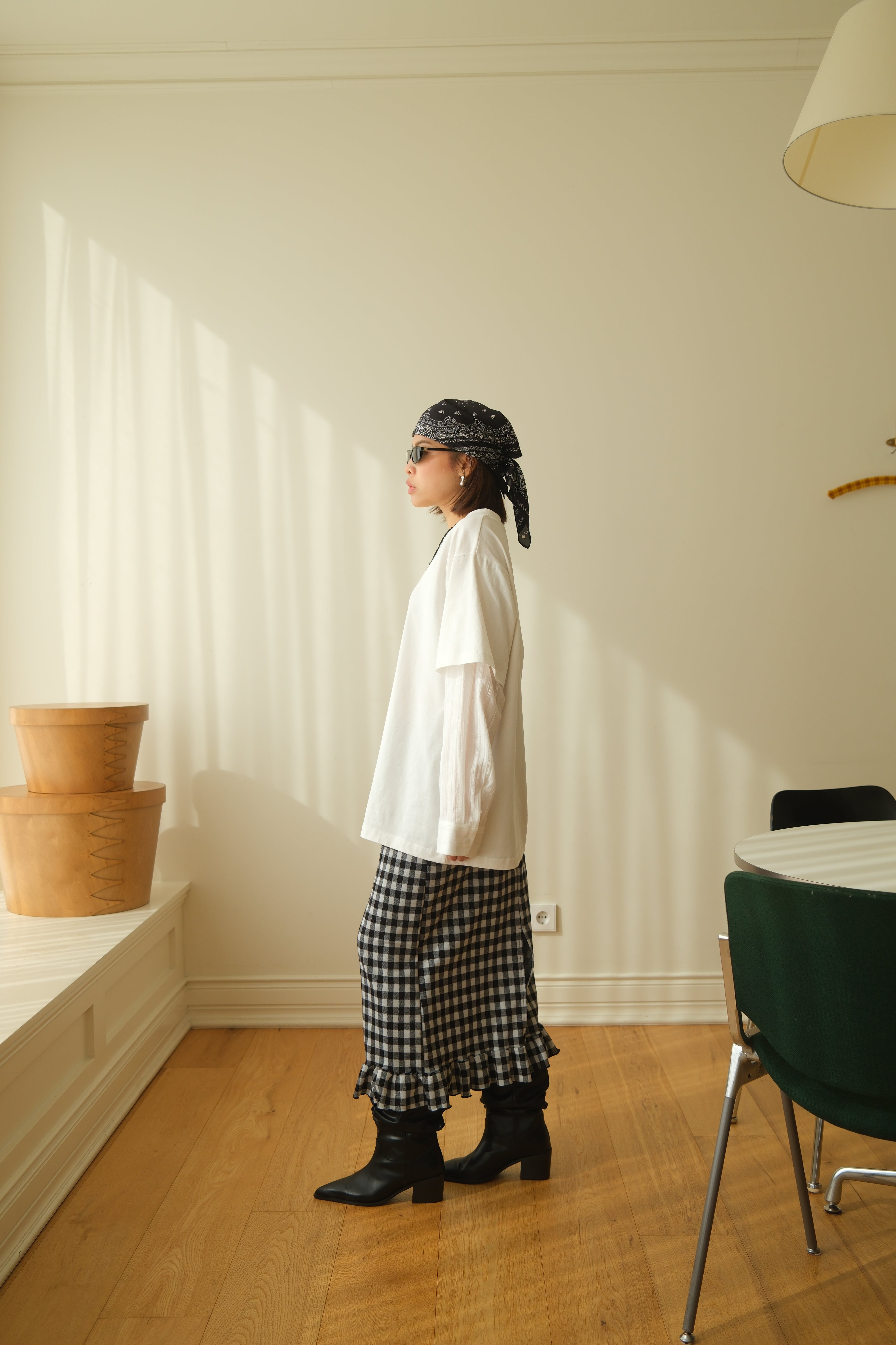 Bcn frill hem plaid knit skirt