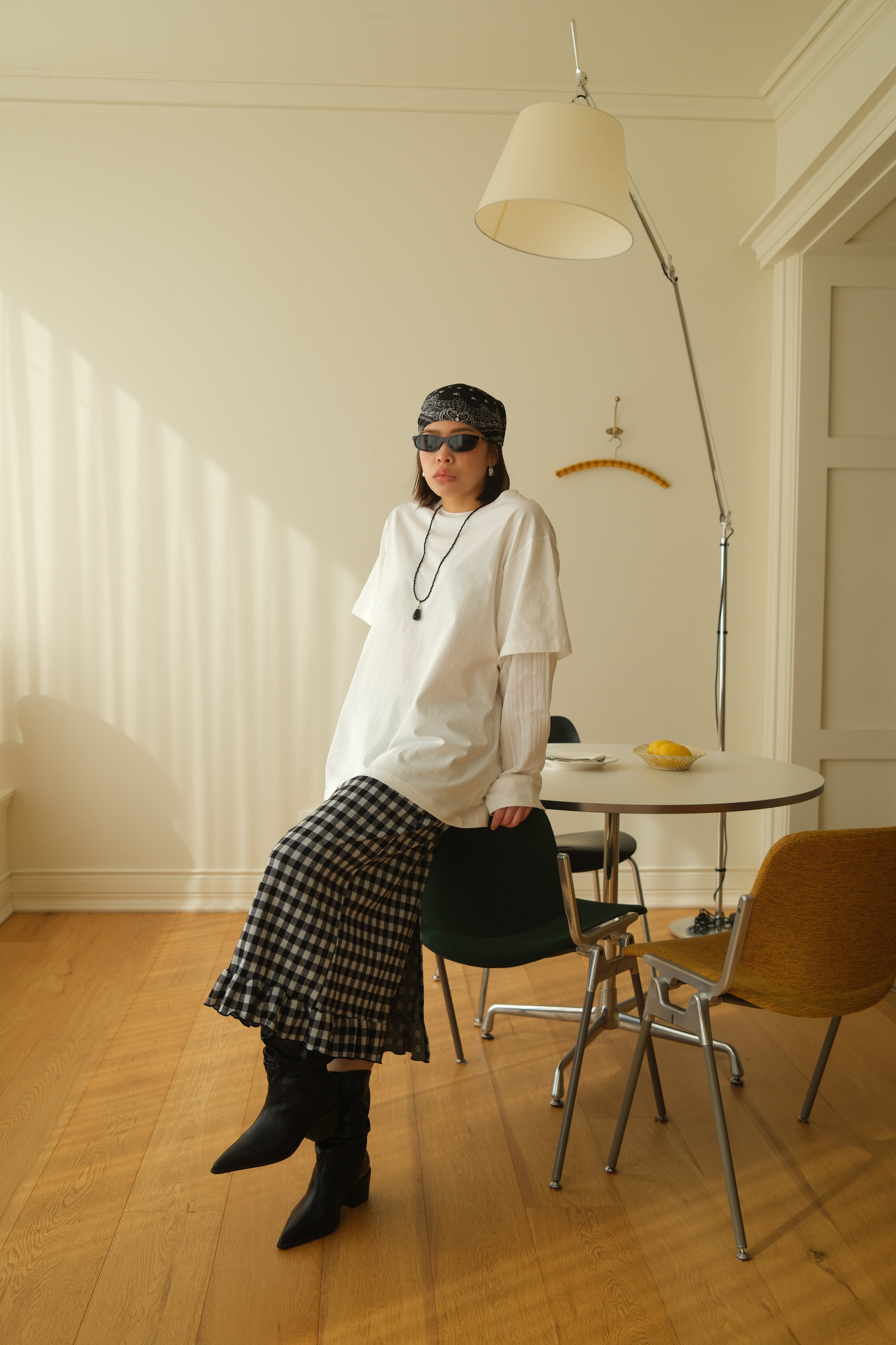 Bcn frill hem plaid knit skirt