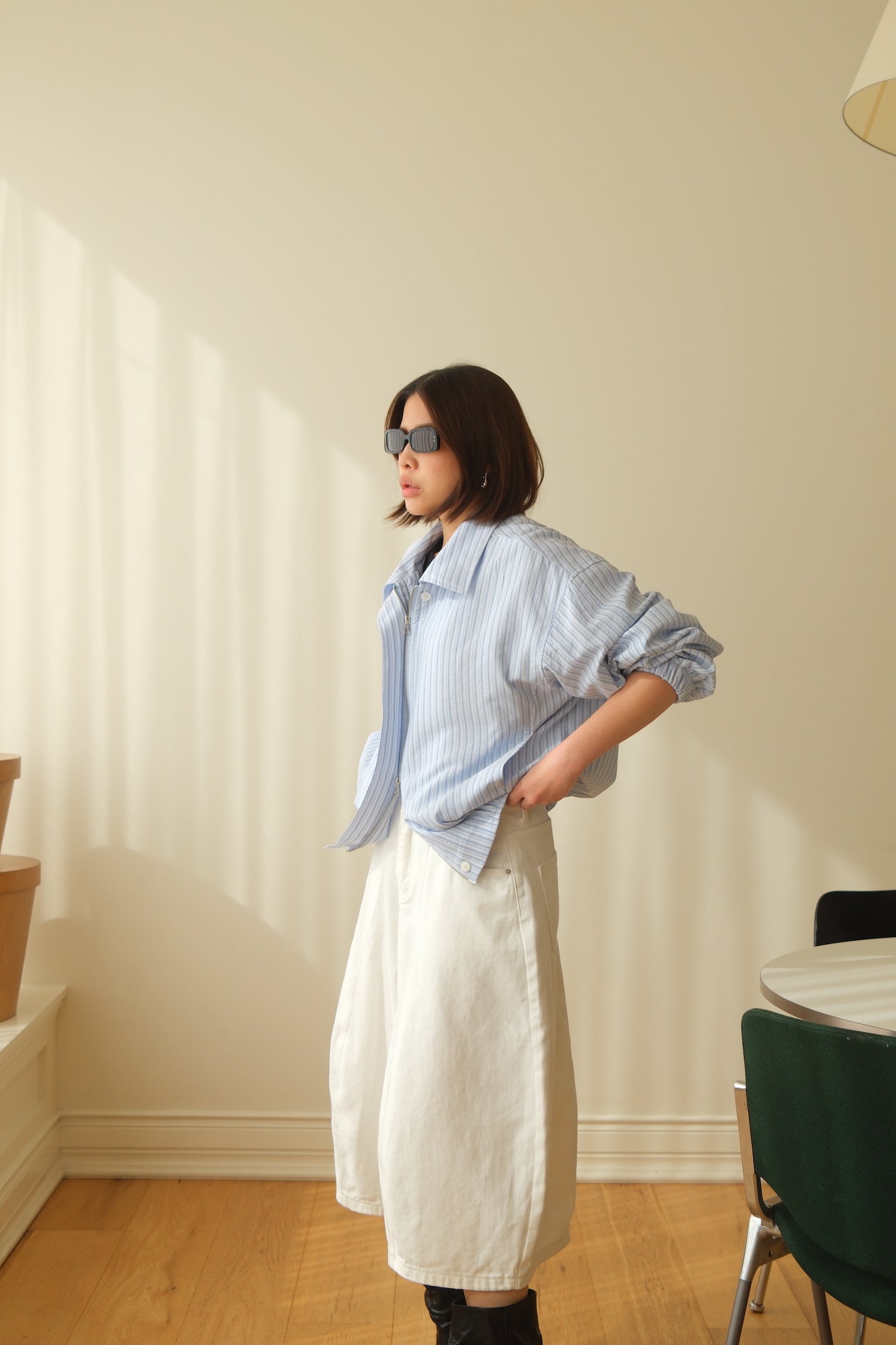 Spring striped zip-up bomber jacket