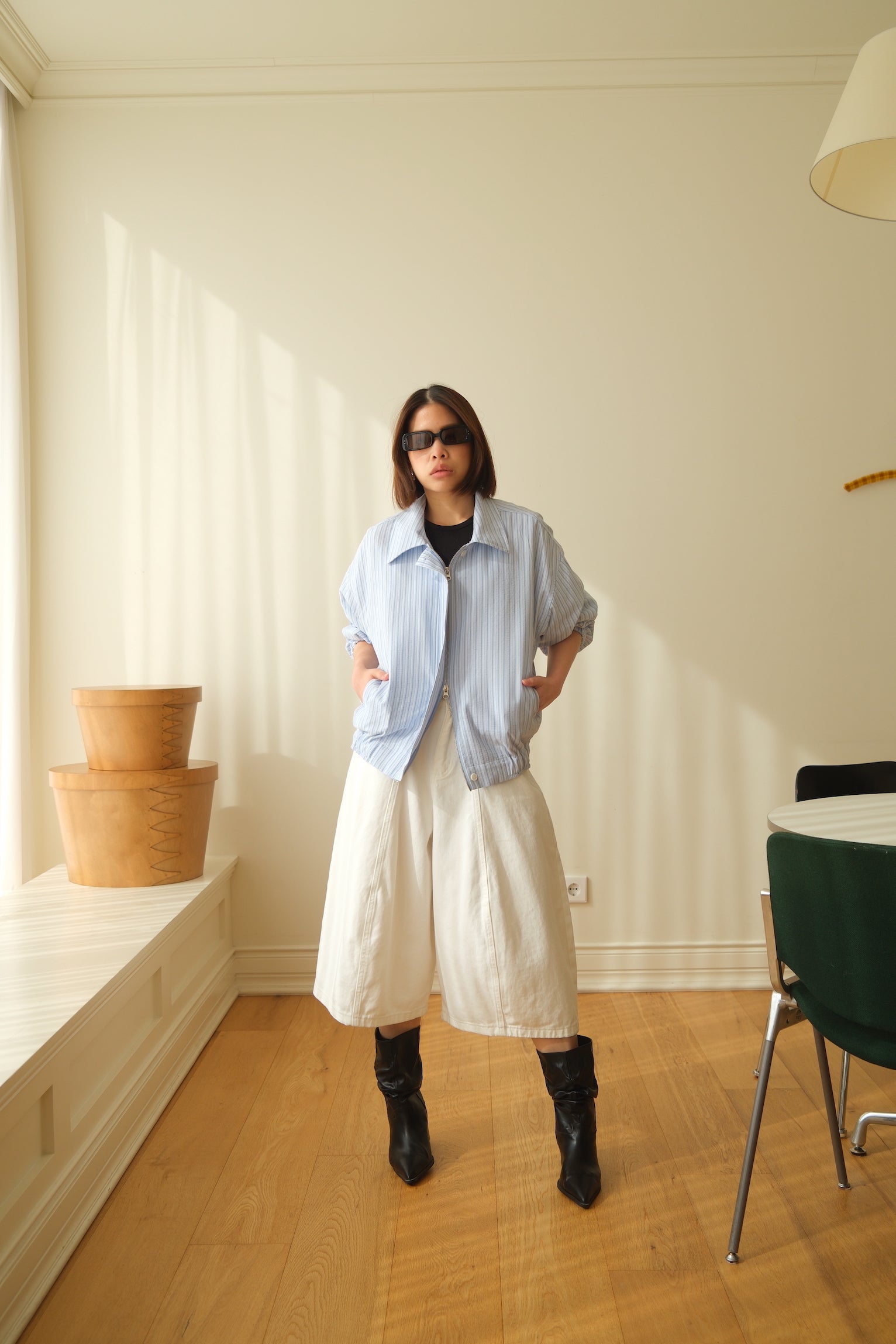 Spring striped zip-up bomber jacket