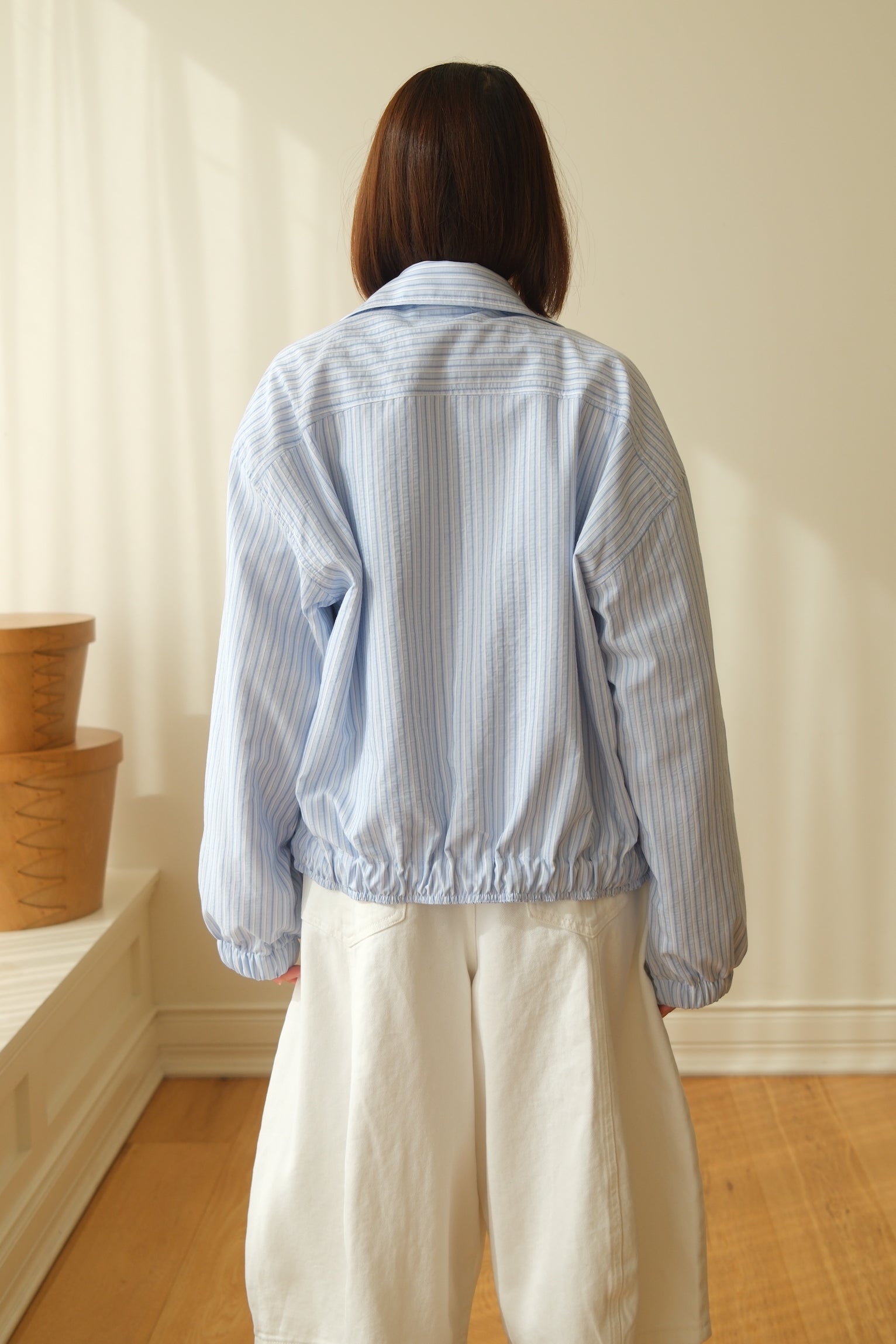 Spring striped zip-up bomber jacket