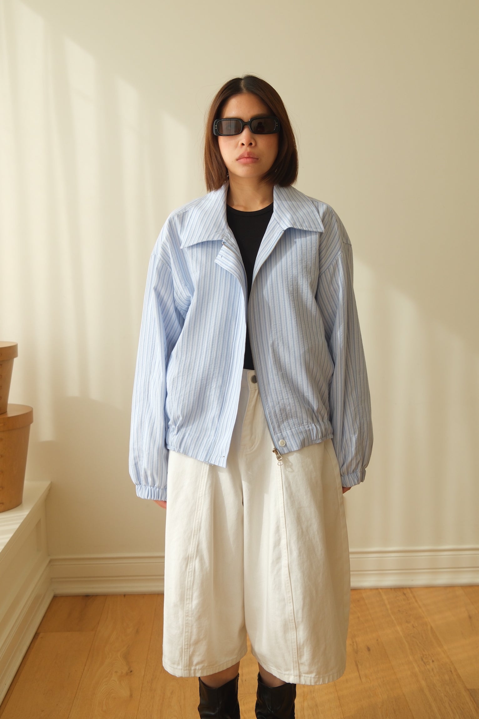 Spring striped zip-up bomber jacket