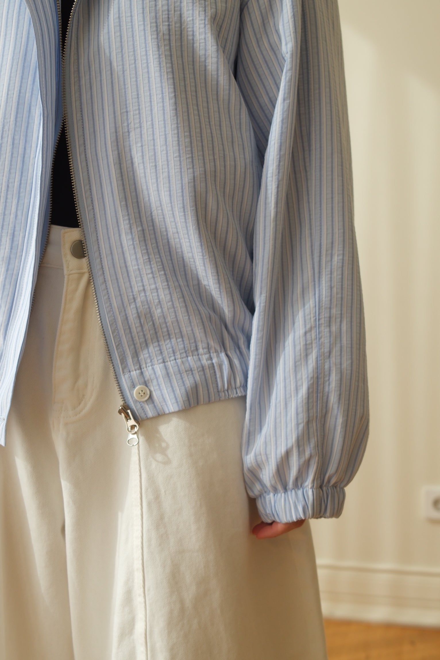 Spring striped zip-up bomber jacket