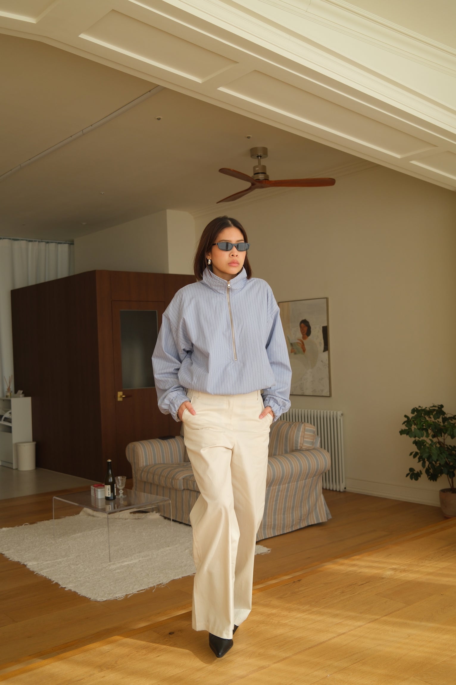 Bome stripe reversible zip-up jumper