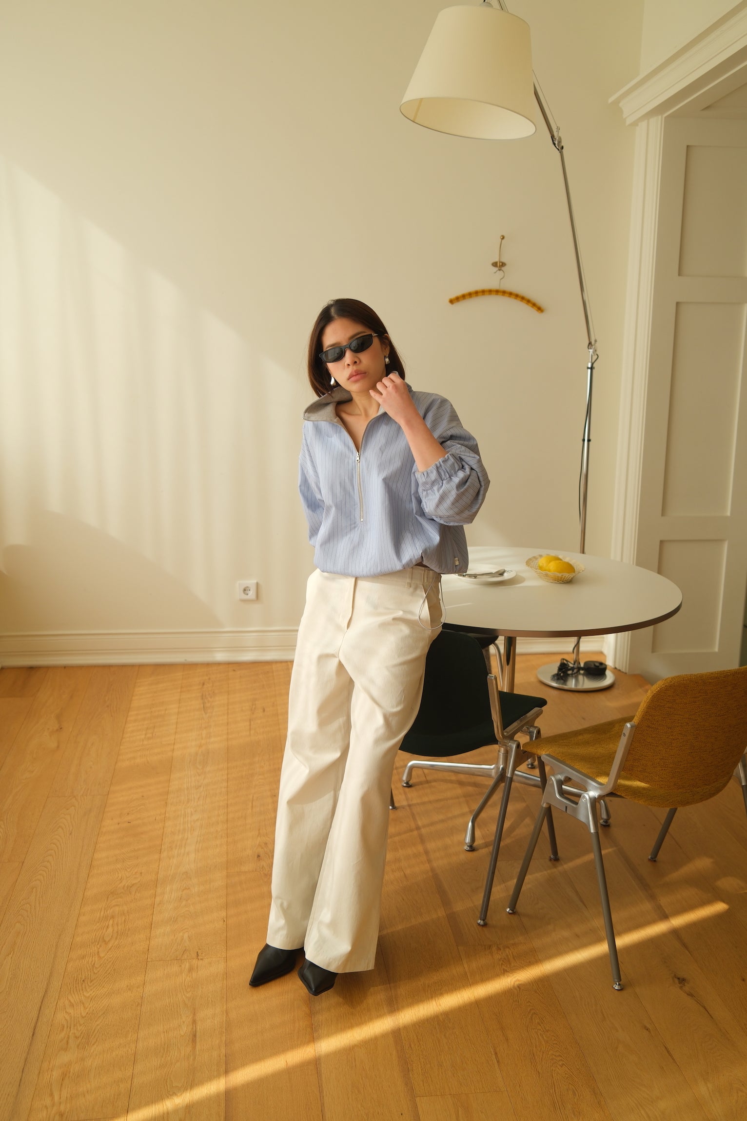 Bome stripe reversible zip-up jumper