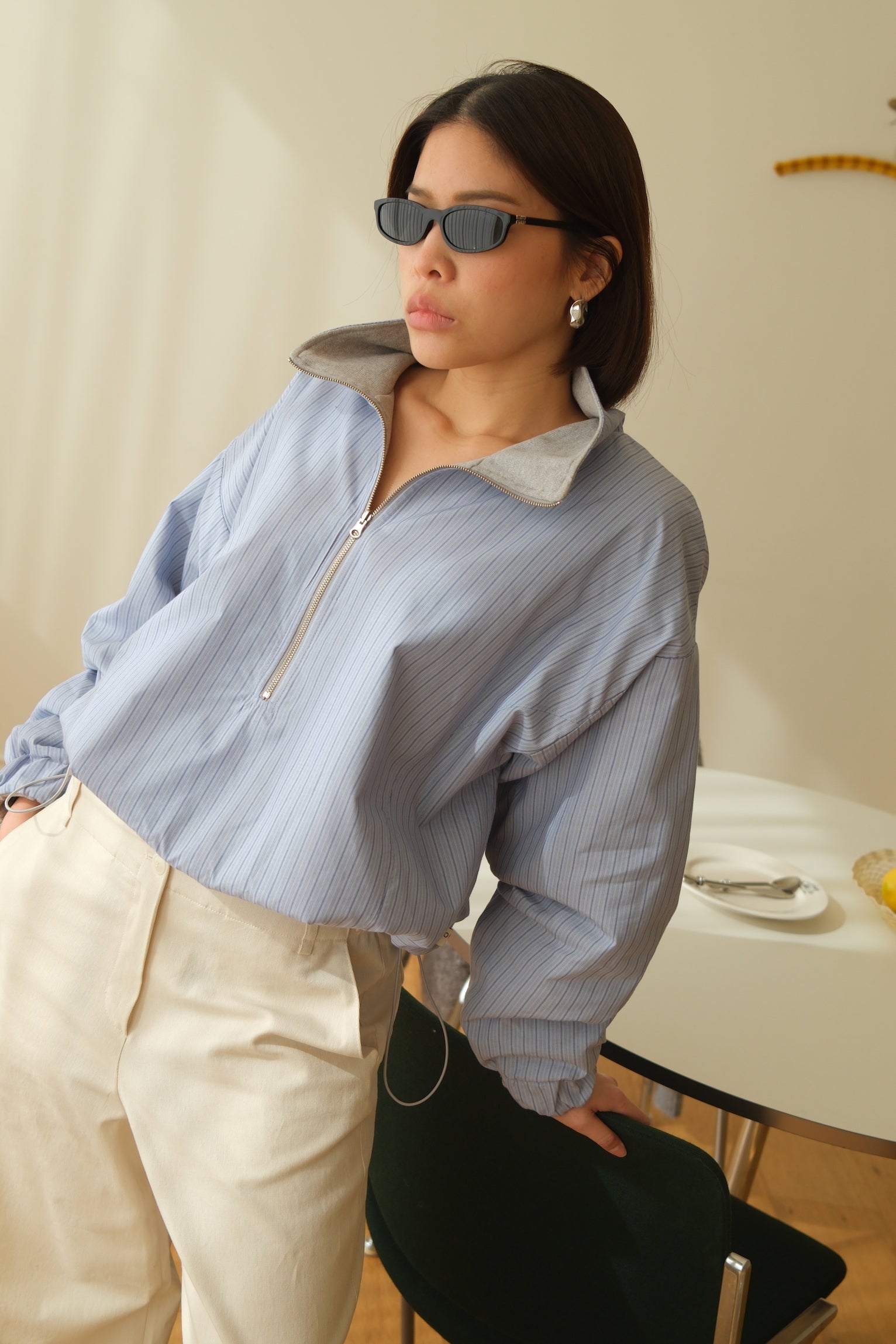 Bome stripe reversible zip-up jumper