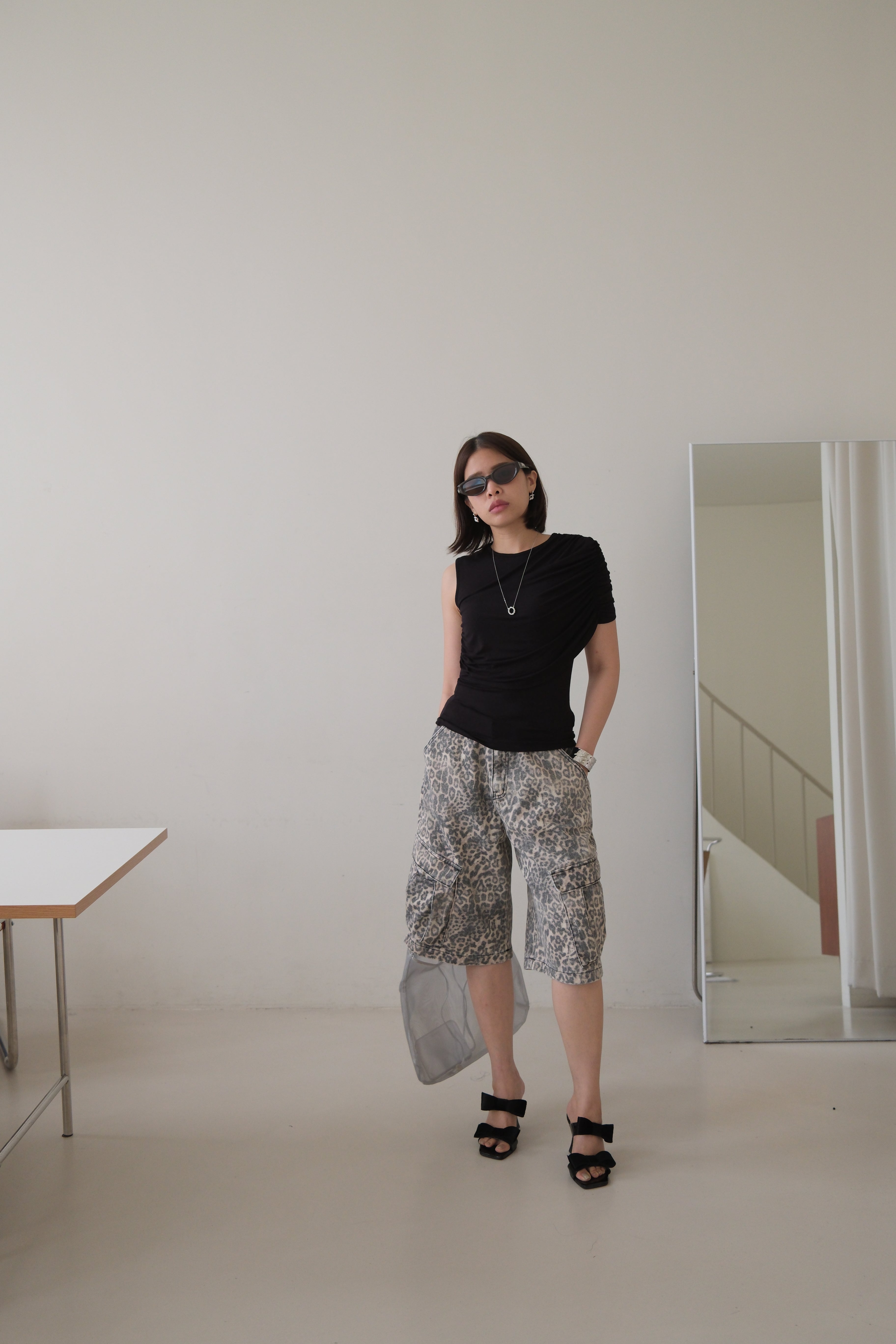 Leopard cargo pocket shorts