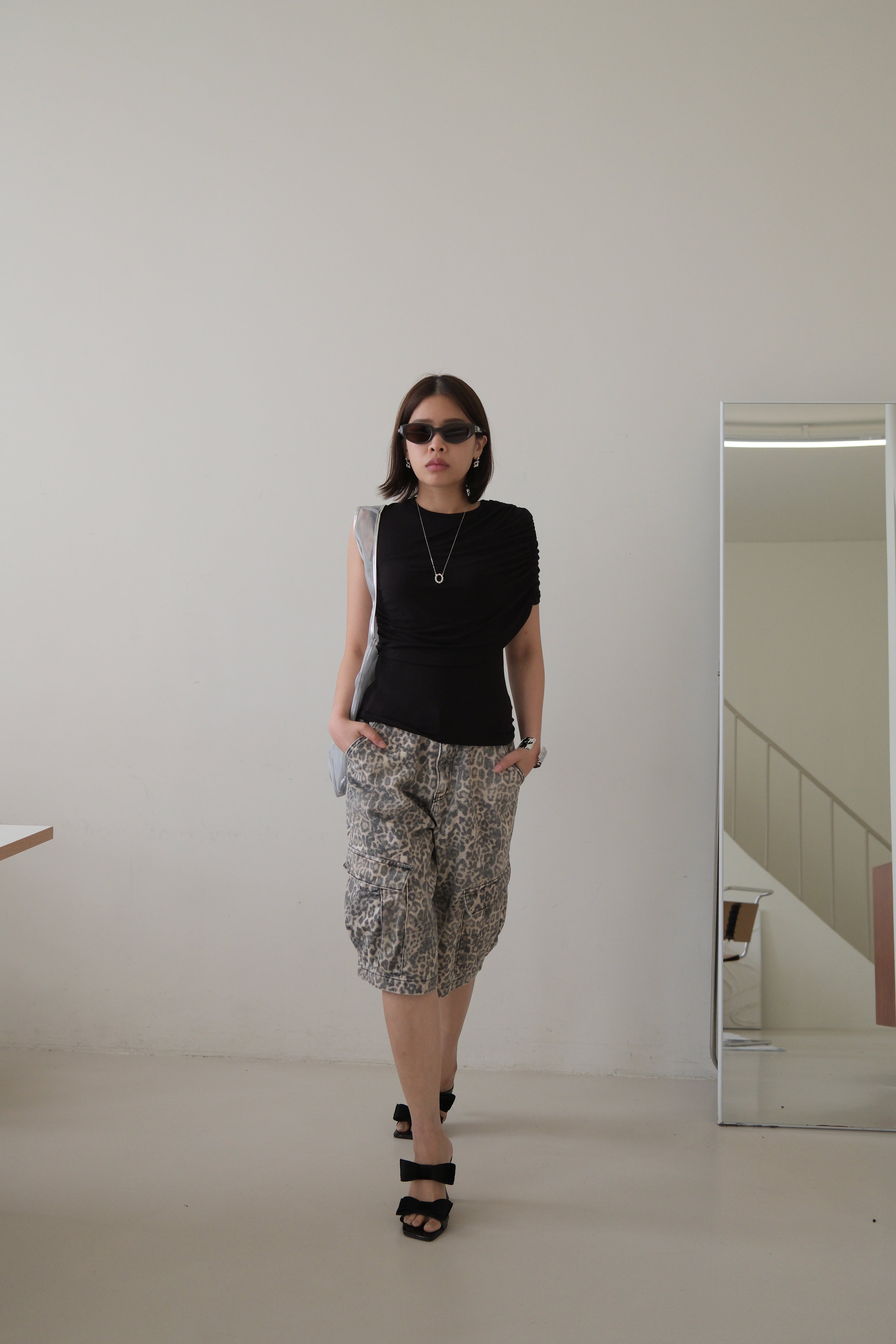 Leopard cargo pocket shorts