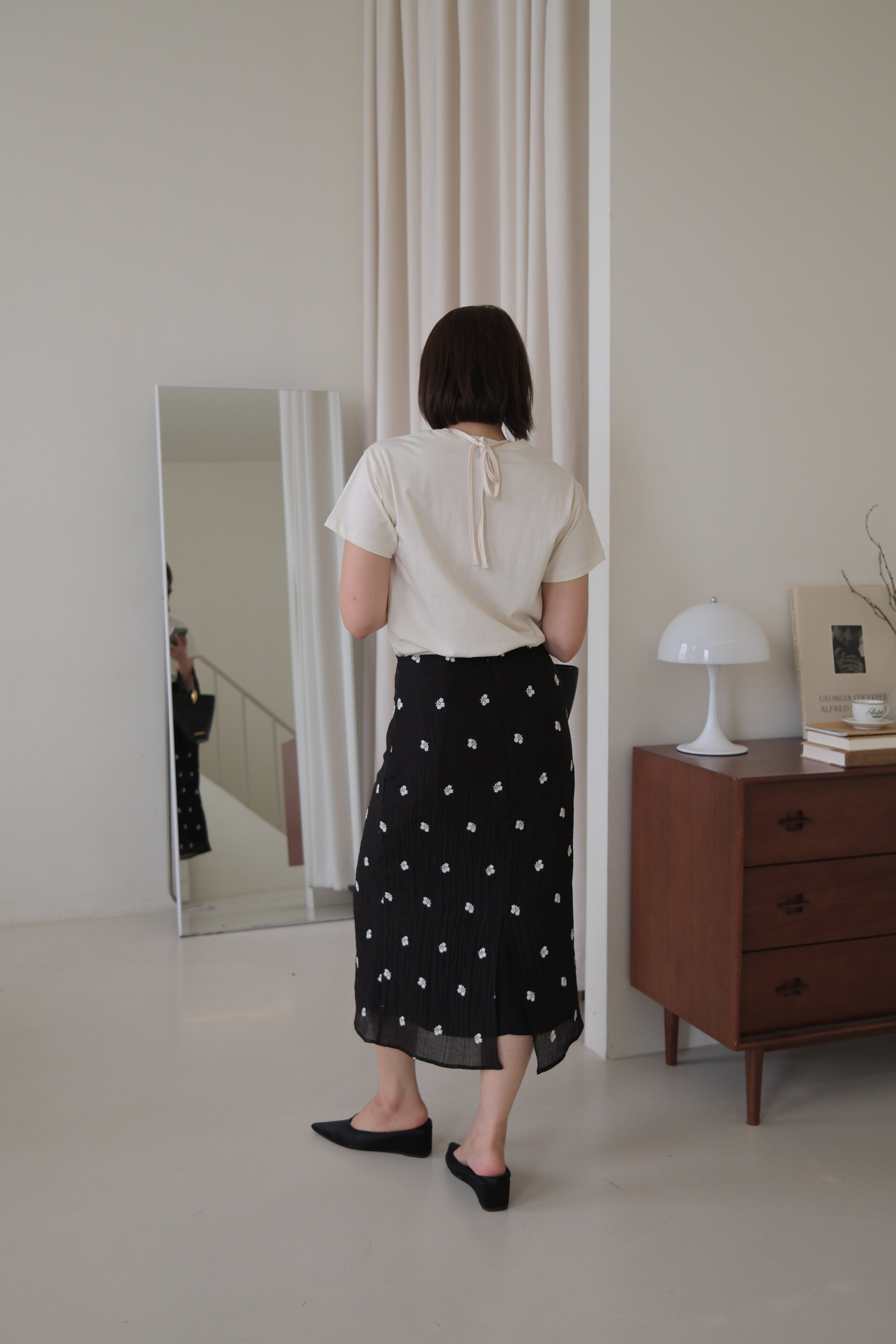 flora embroidered sheer pencil skirt