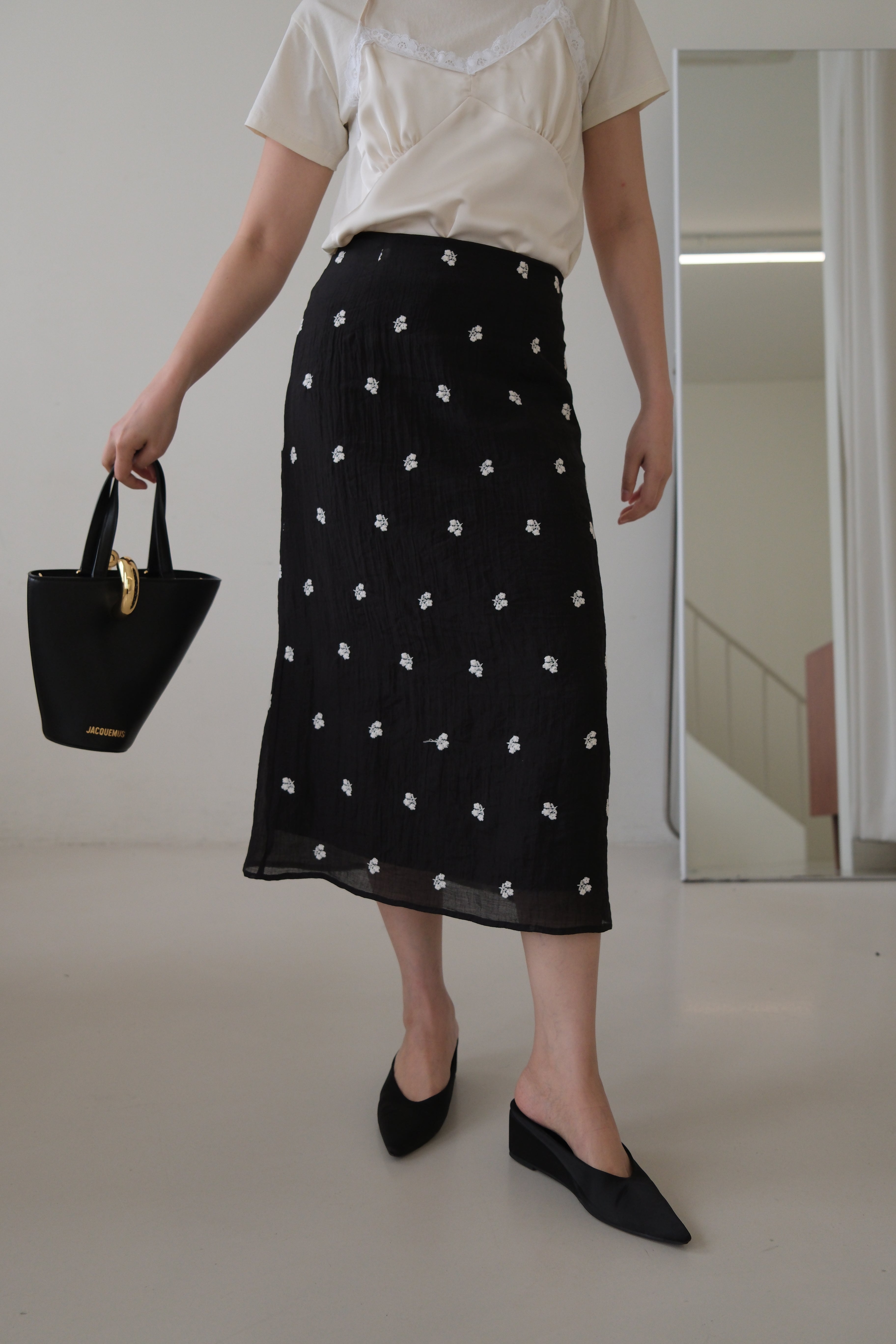 flora embroidered sheer pencil skirt