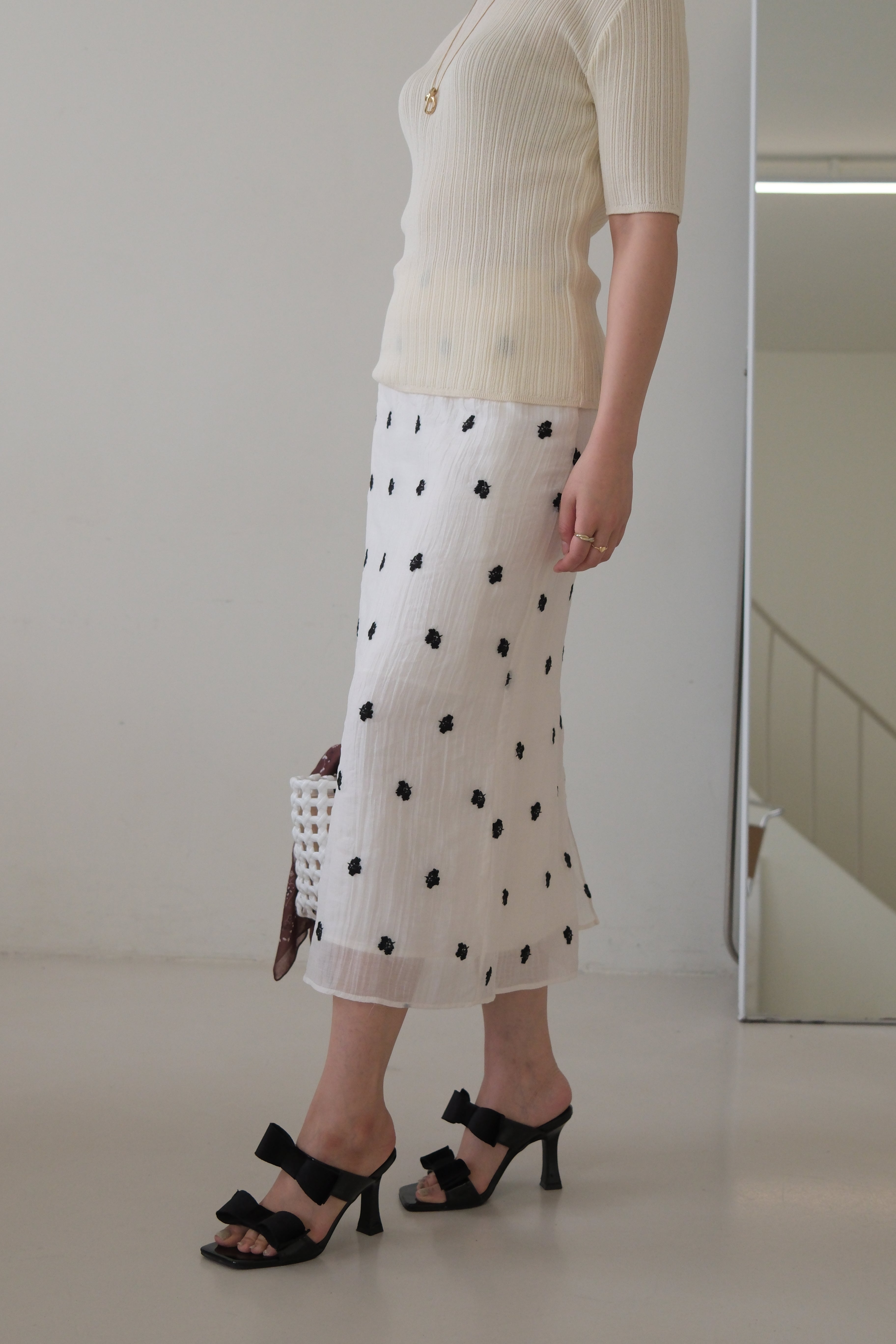 flora embroidered sheer pencil skirt