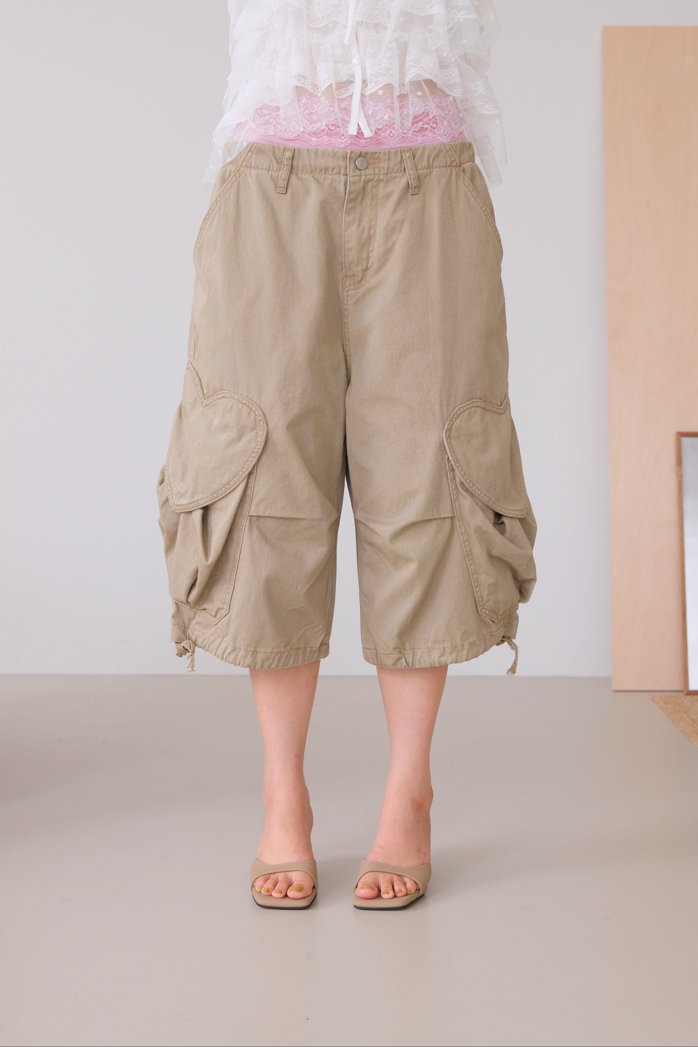 Heart-Detail Utility Cargo Shorts