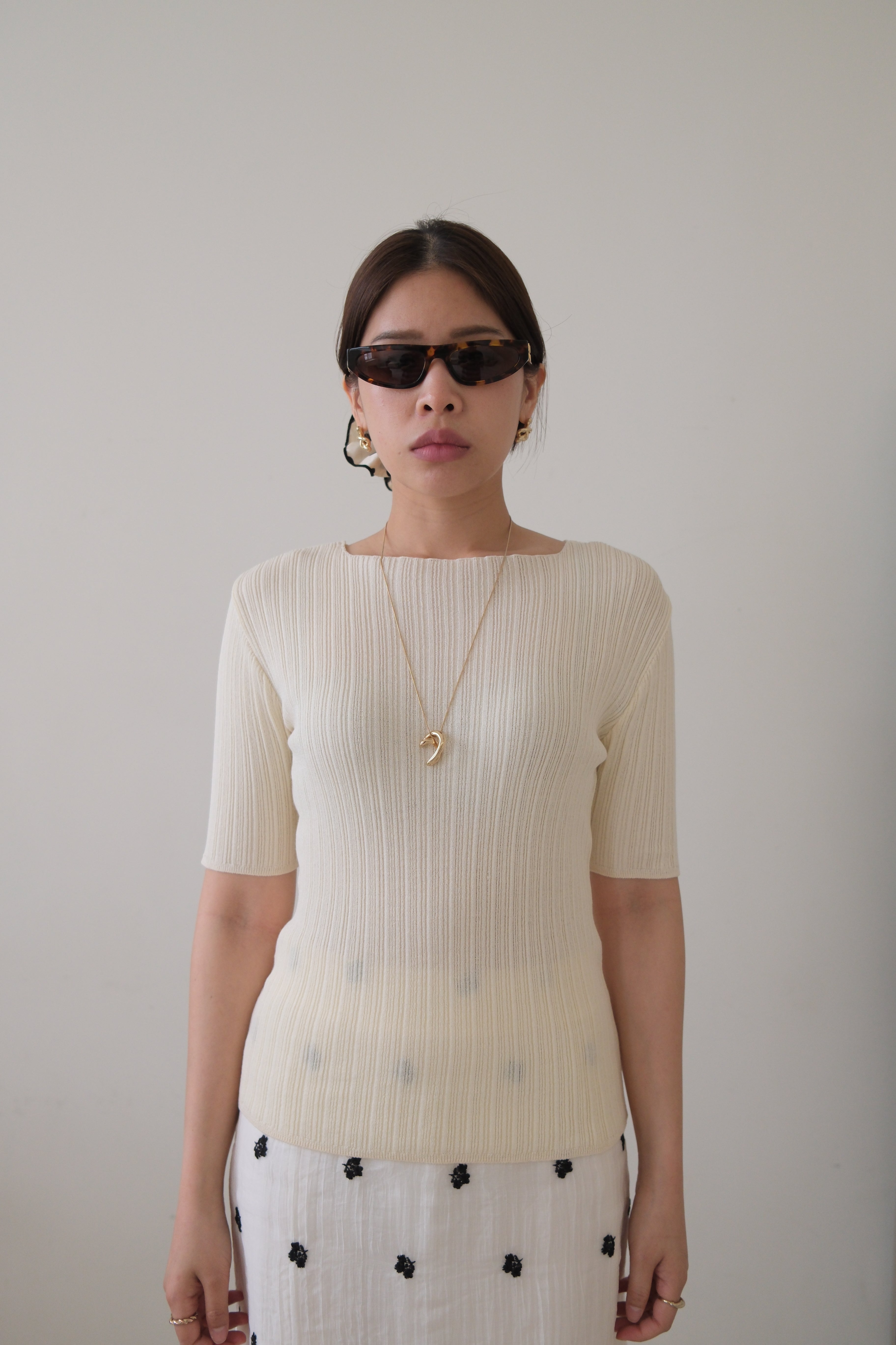 pleated cotton short-sleeve tee