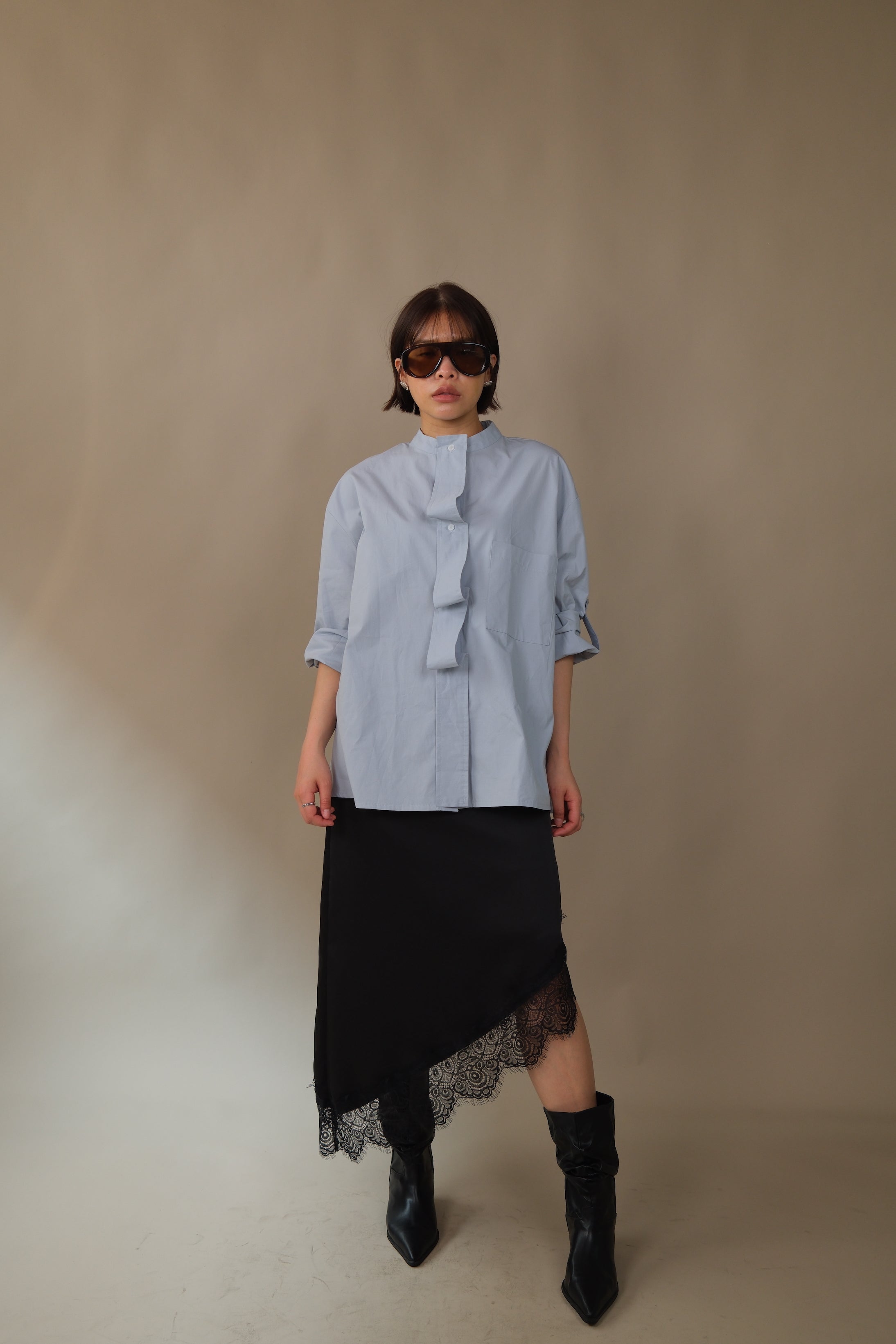 Klaire lace hem unbalance silky skirt