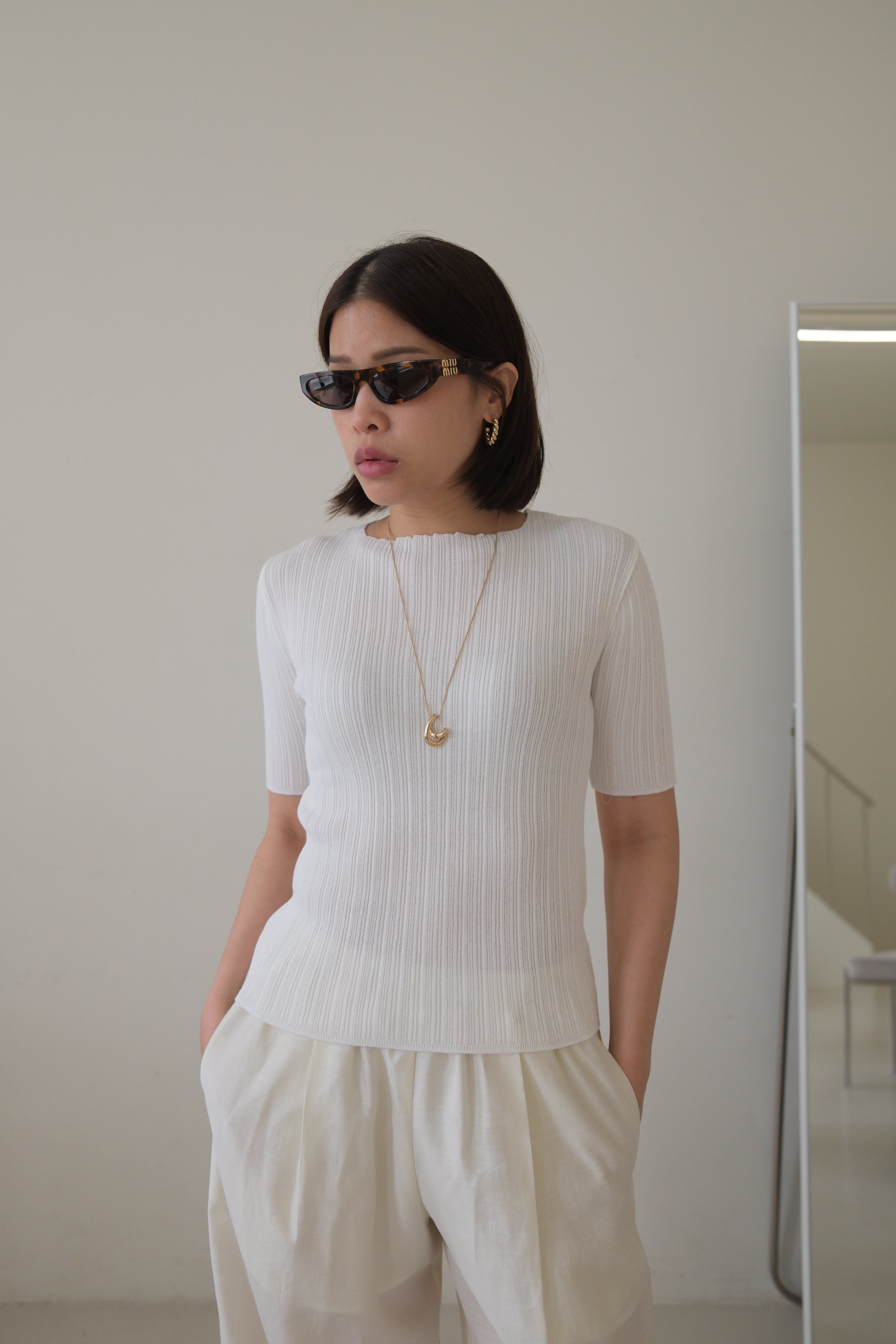 pleated cotton short-sleeve tee