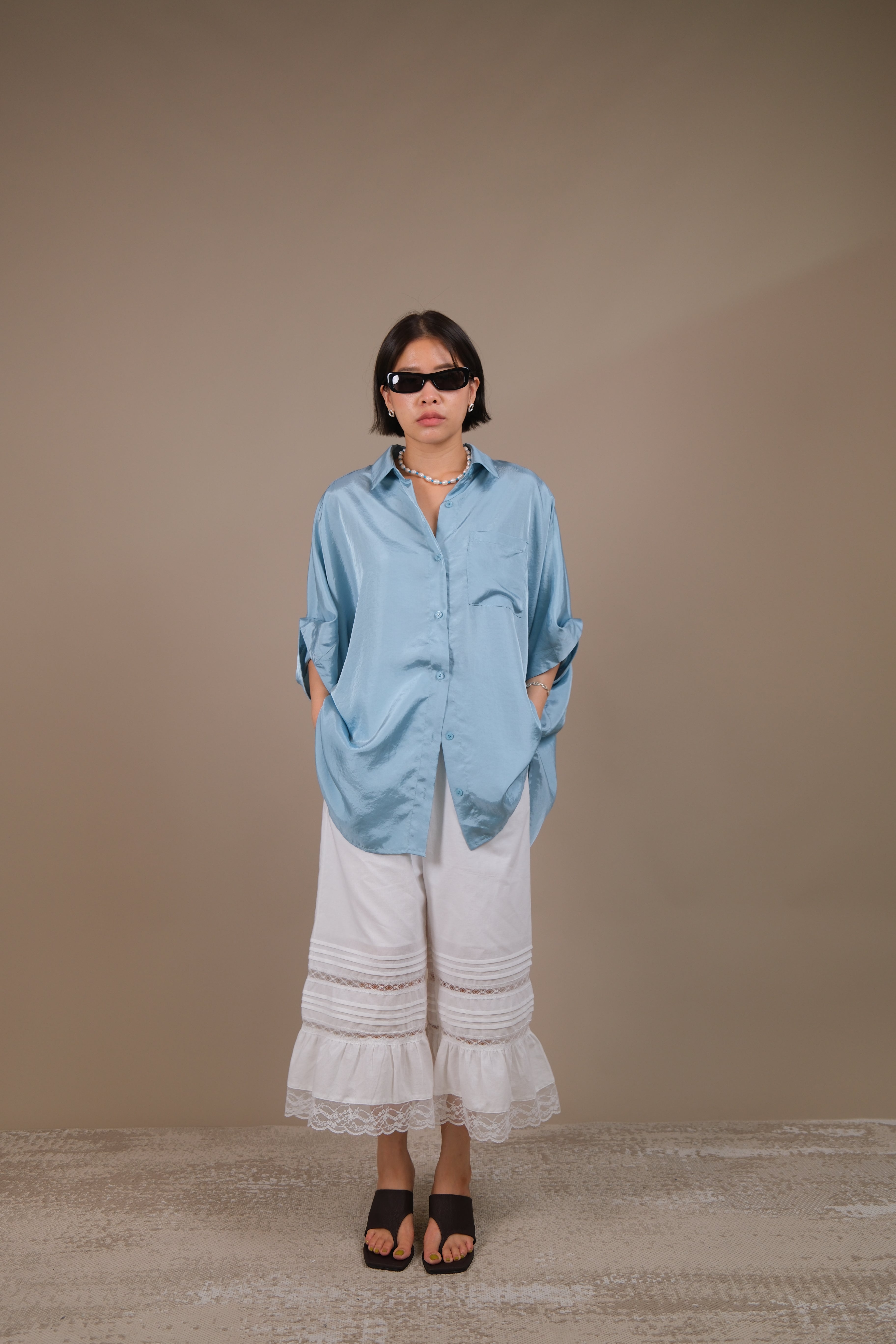 Maui Lace-Trim Ruffle Hem Pants