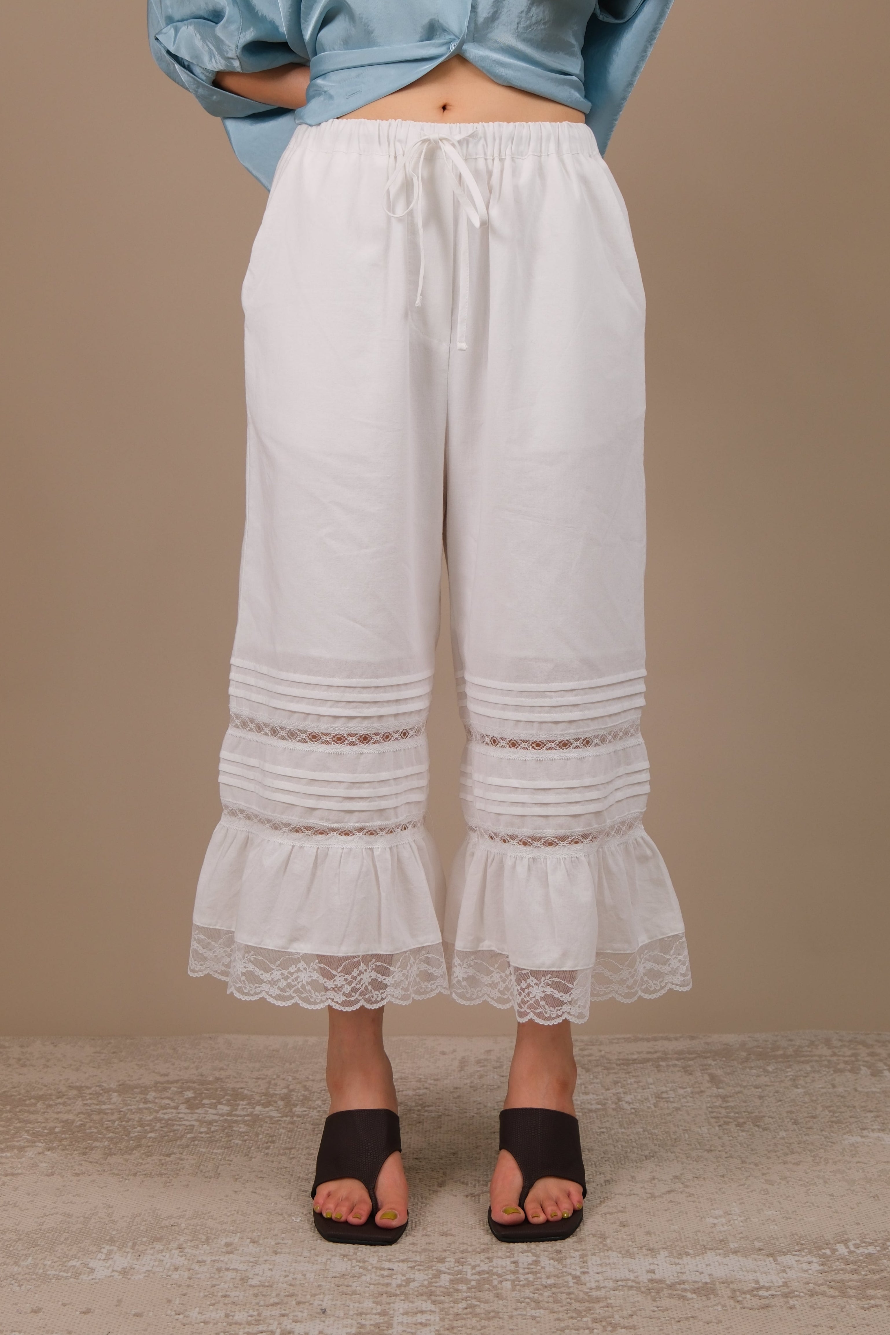 Maui Lace-Trim Ruffle Hem Pants