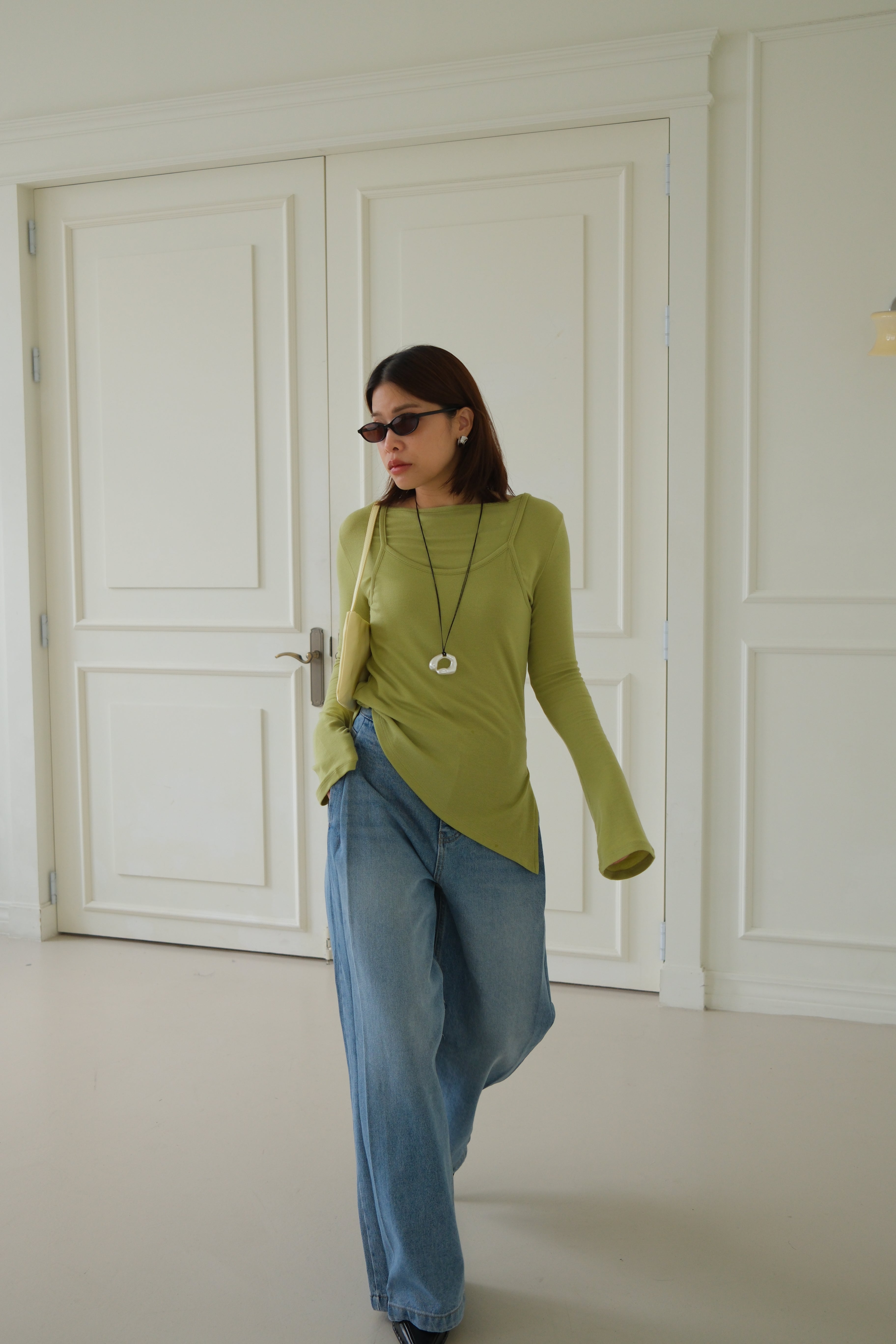 double layer unbalance long-sleeve tee