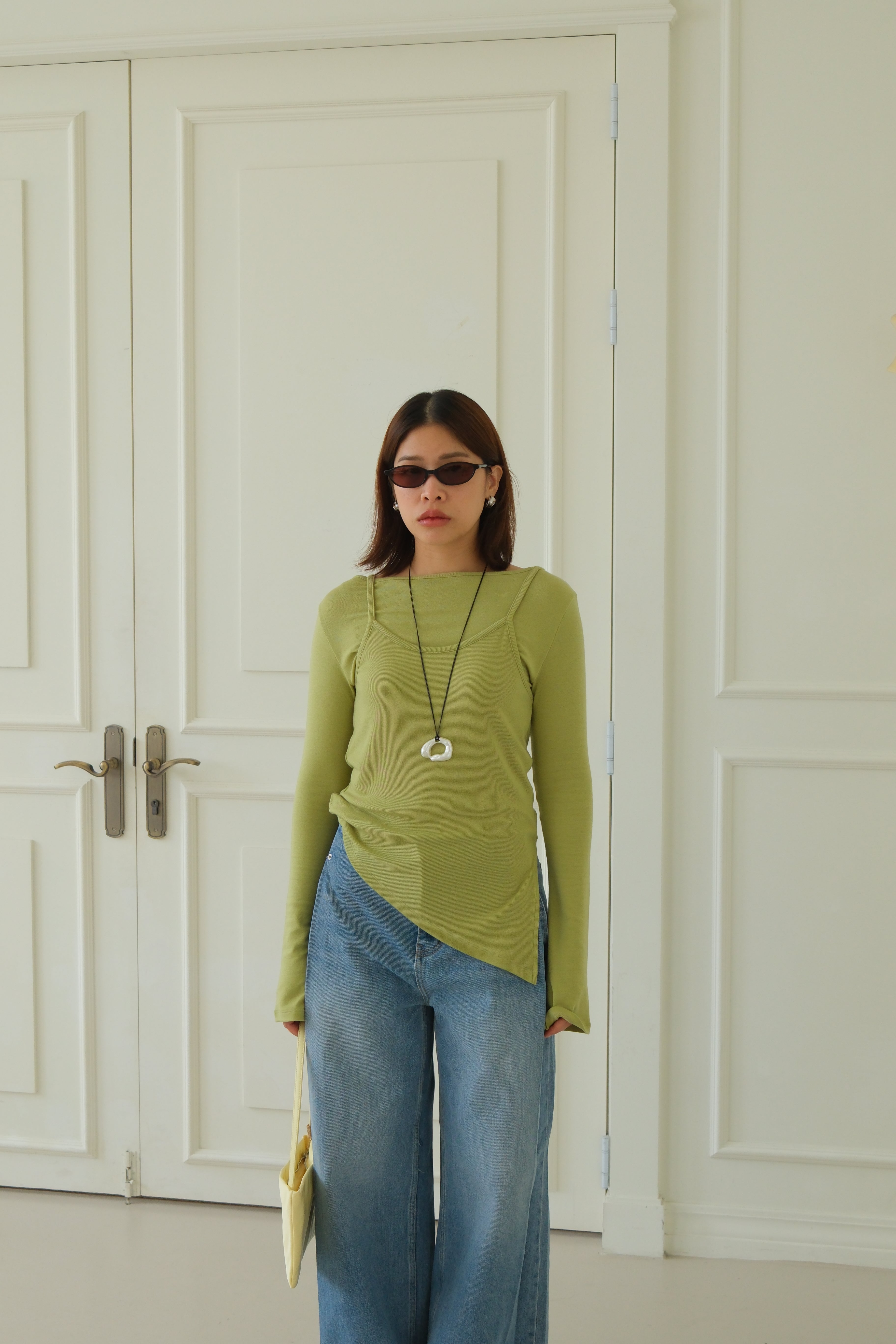 double layer unbalance long-sleeve tee