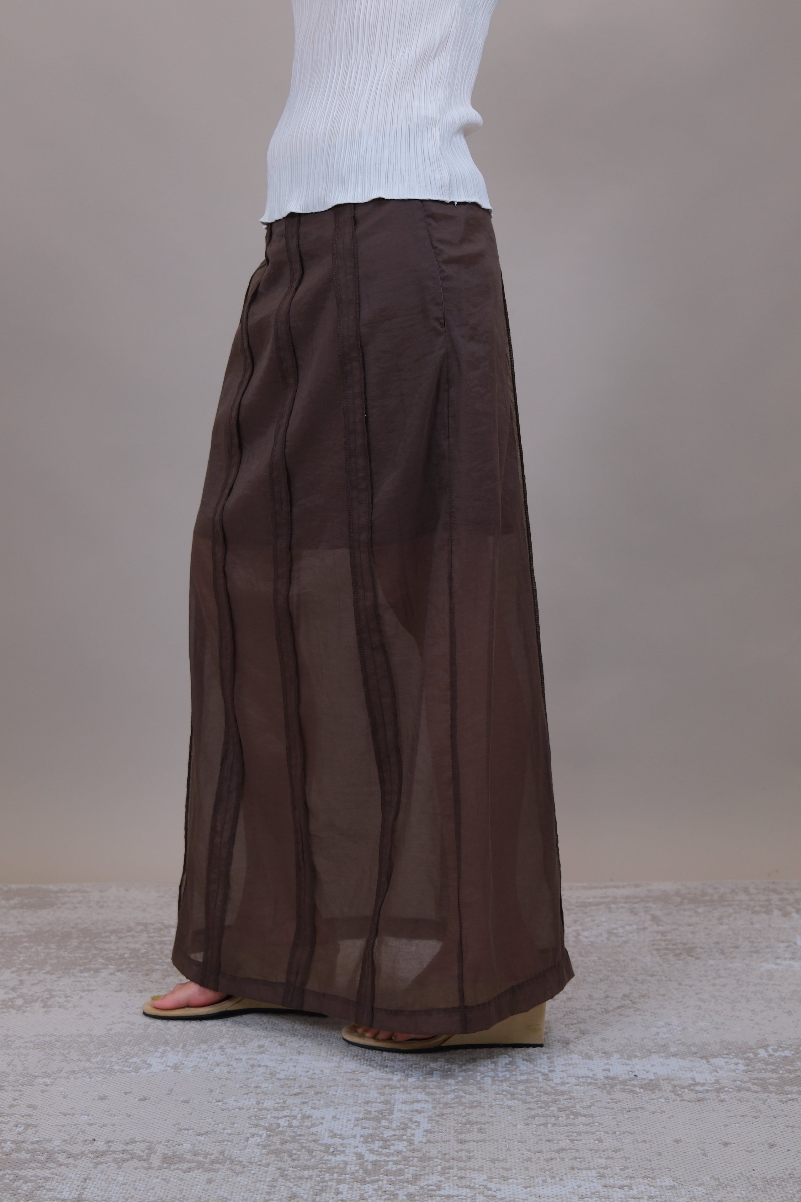 Stripe Patchwork Sheer Maxi Skirt