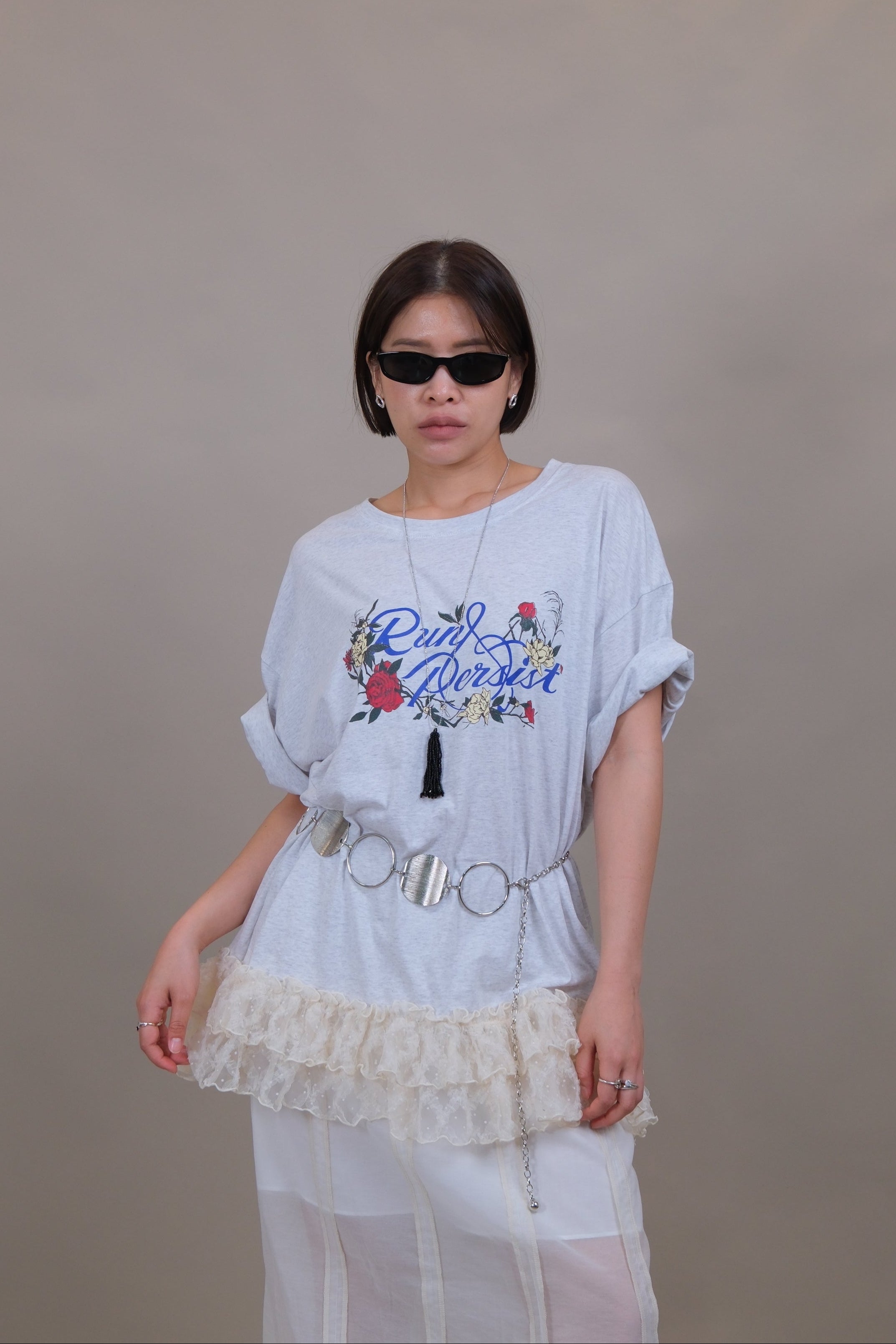 Persist Lace Ruffle Oversized Tee