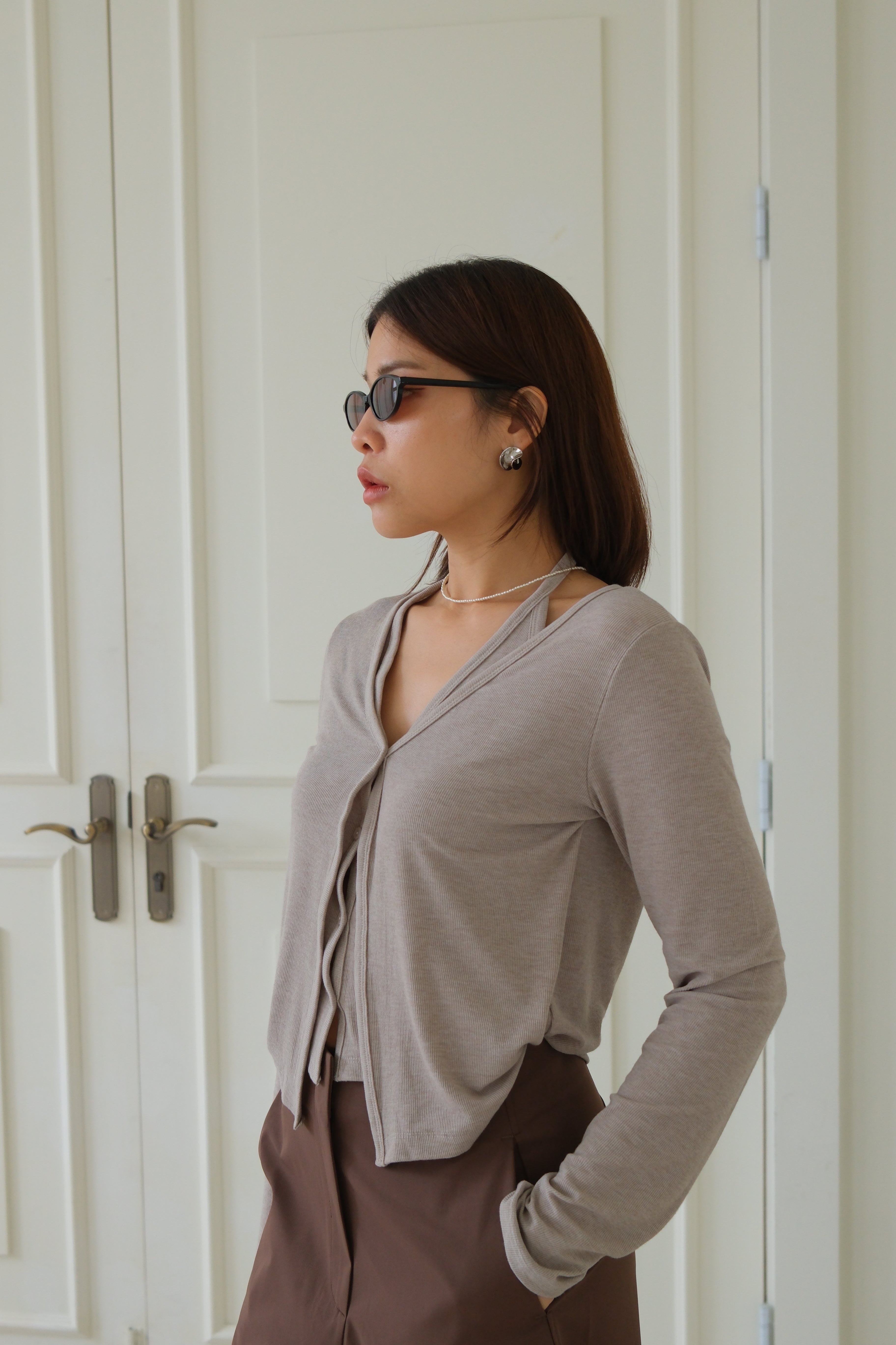 Bibi halter double-layered longsleeve tee