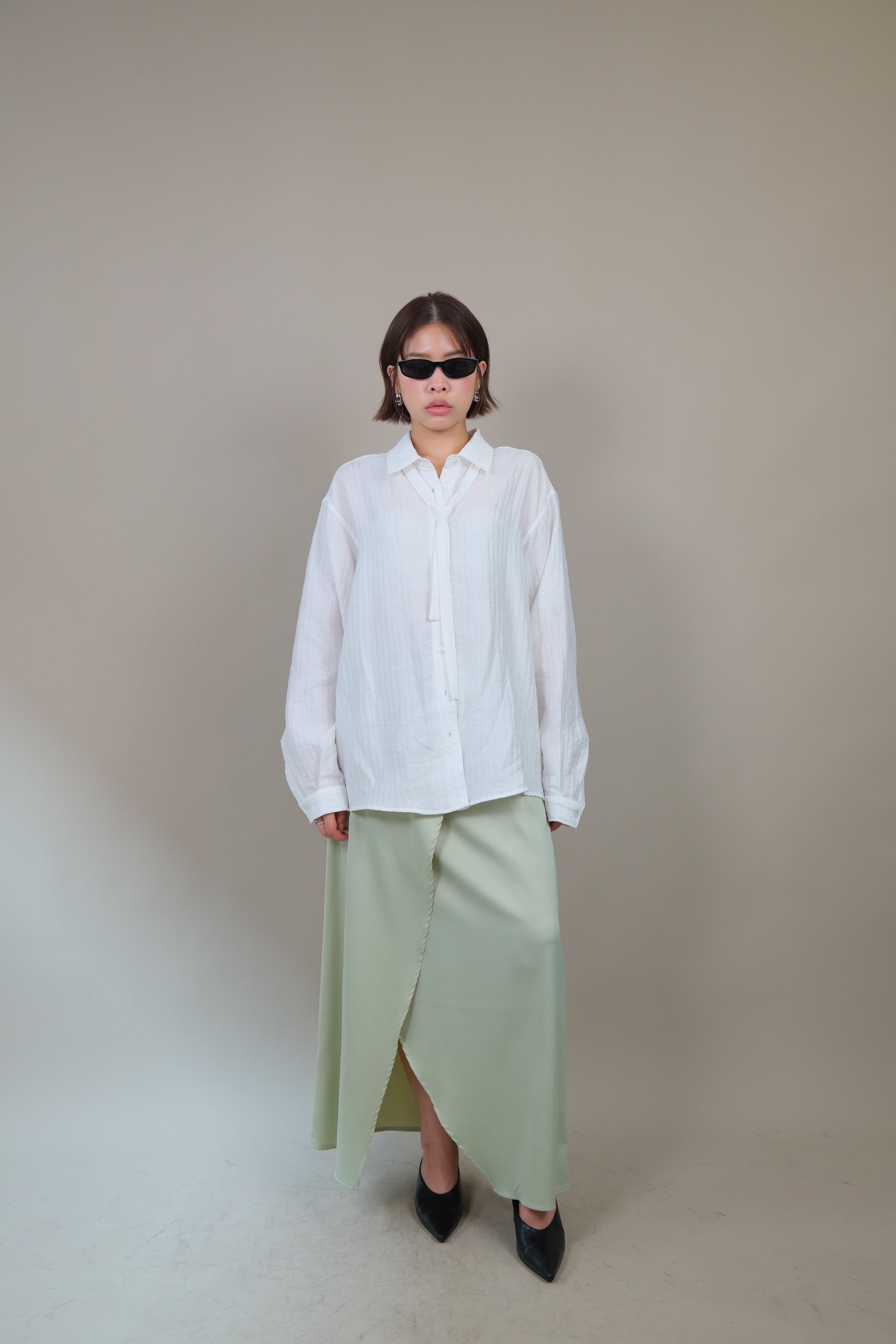 silky striped tie collar shirt